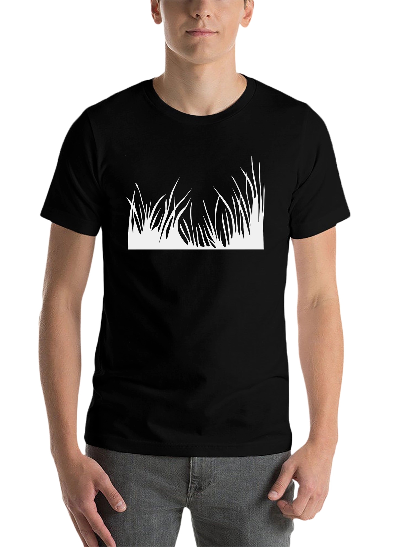 Black Black T-Shirt with White Grass Design view 7