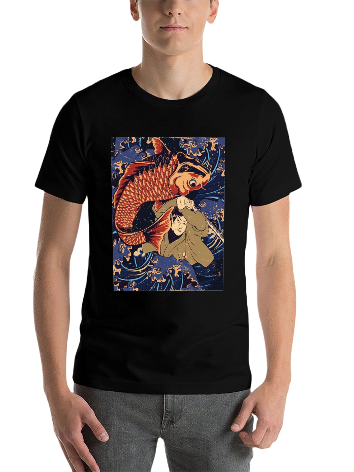 Black Koi Fish & Samurai T-Shirt - Graphic Tee view 7