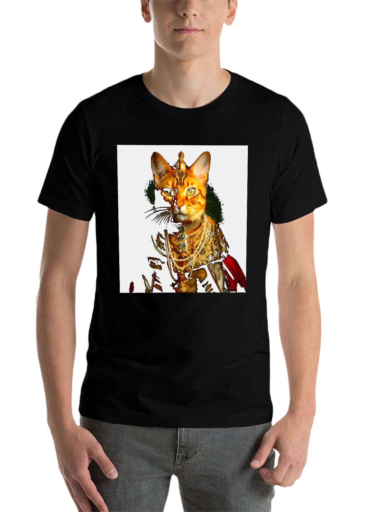 Black Royal Cat T-Shirt - Unique Graphic Tee view 7