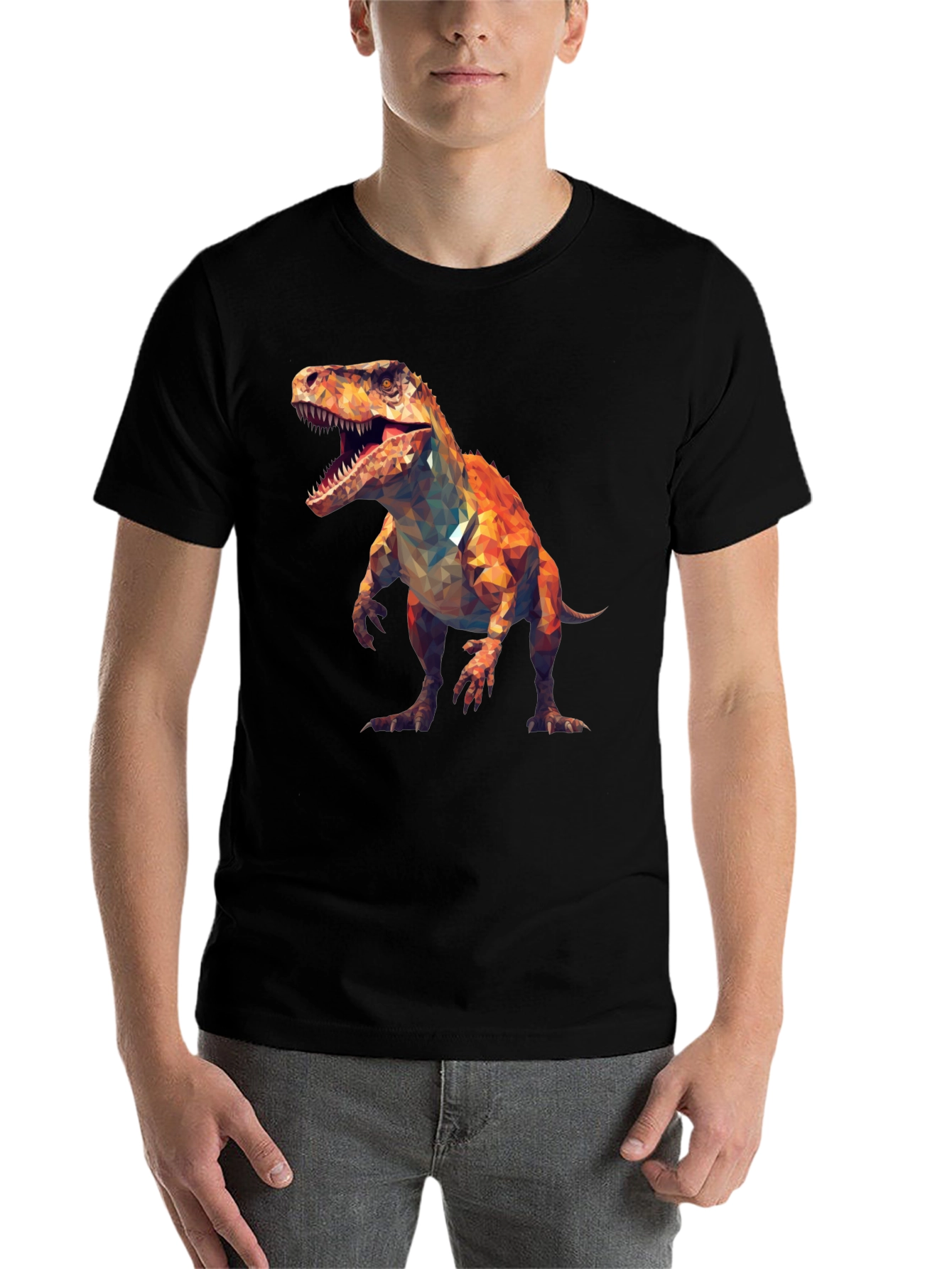 Black Geometric Dinosaur T-Shirt - Black Cotton Tee view 7