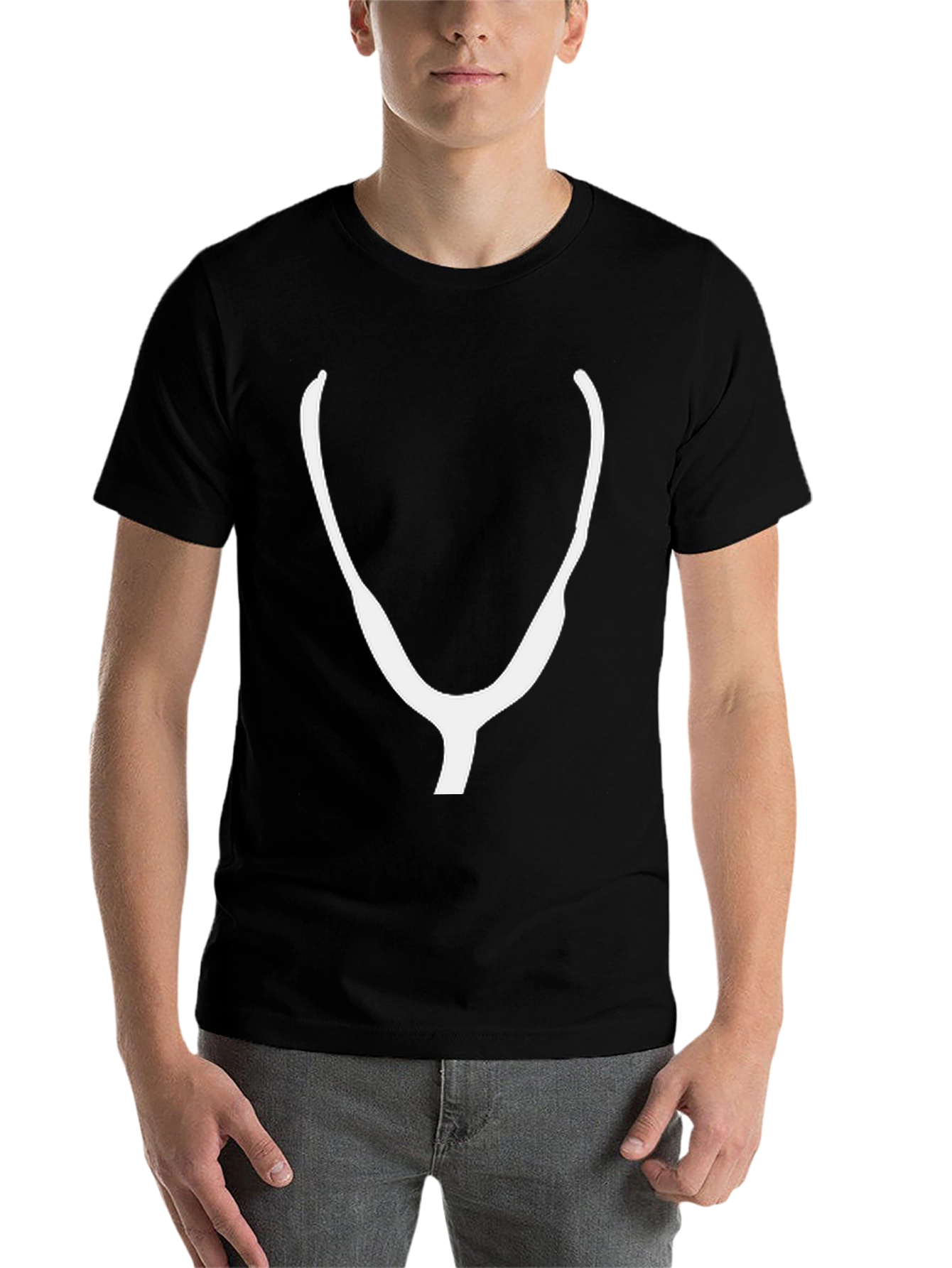 Black Minimalist Wishbone T-Shirt - Black Cotton Tee view 7