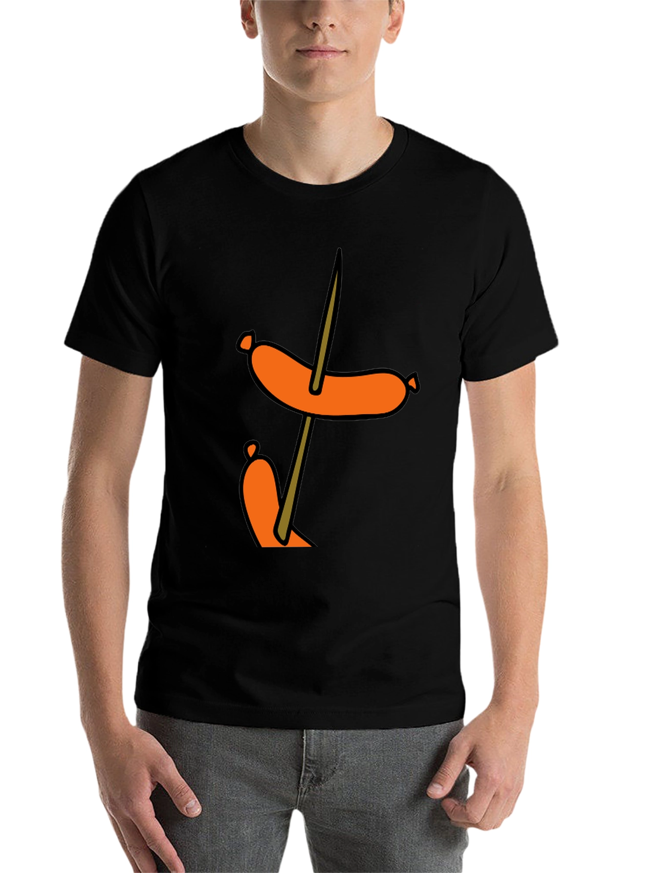 Black Funny Sausage Skewer Black T-Shirt view 7