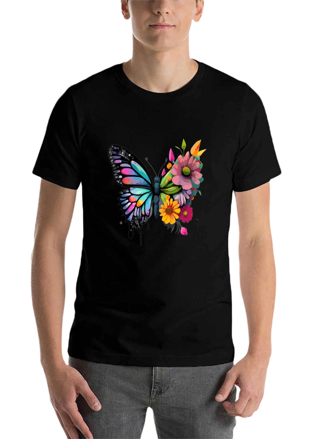 Black Butterfly Floral Graphic Tee - Black view 7