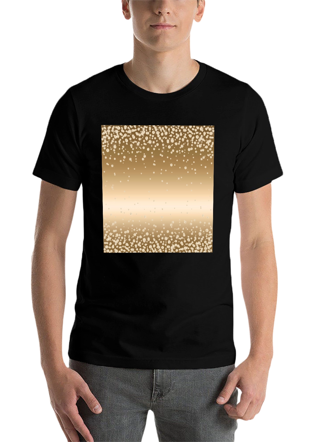 Black Men's Black Tee with Gold Confetti Print view 7