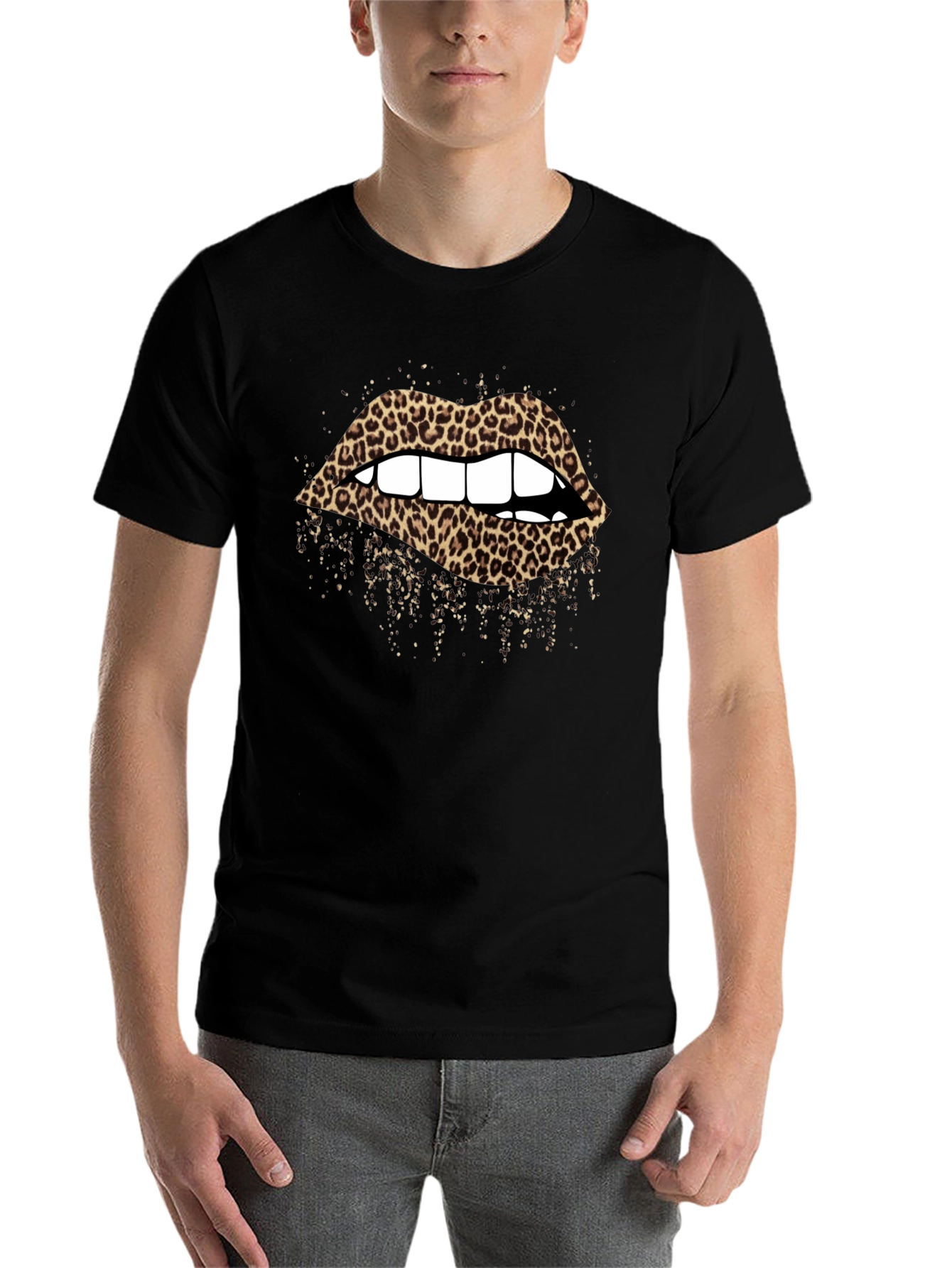 Black Leopard Lips Graphic T-Shirt - Black view 7