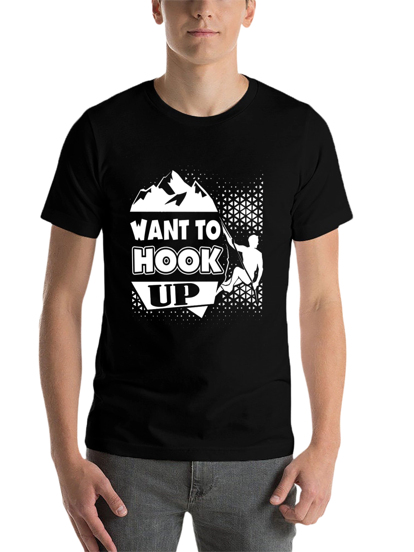 Black Want to Hook Up Climbing T-Shirt view 7