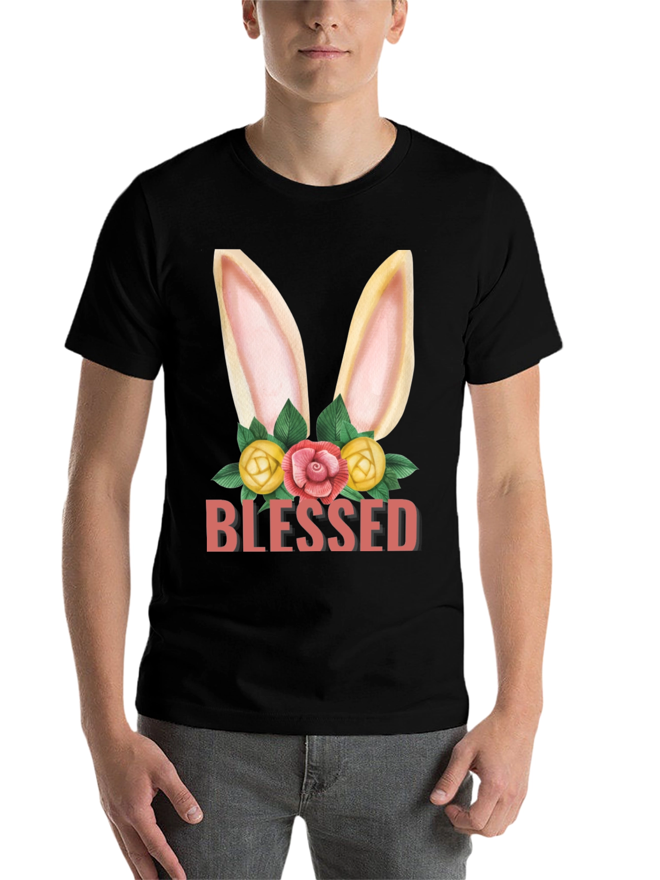 Blessed Easter Bunny Floral Graphic T-Shirt - 7
