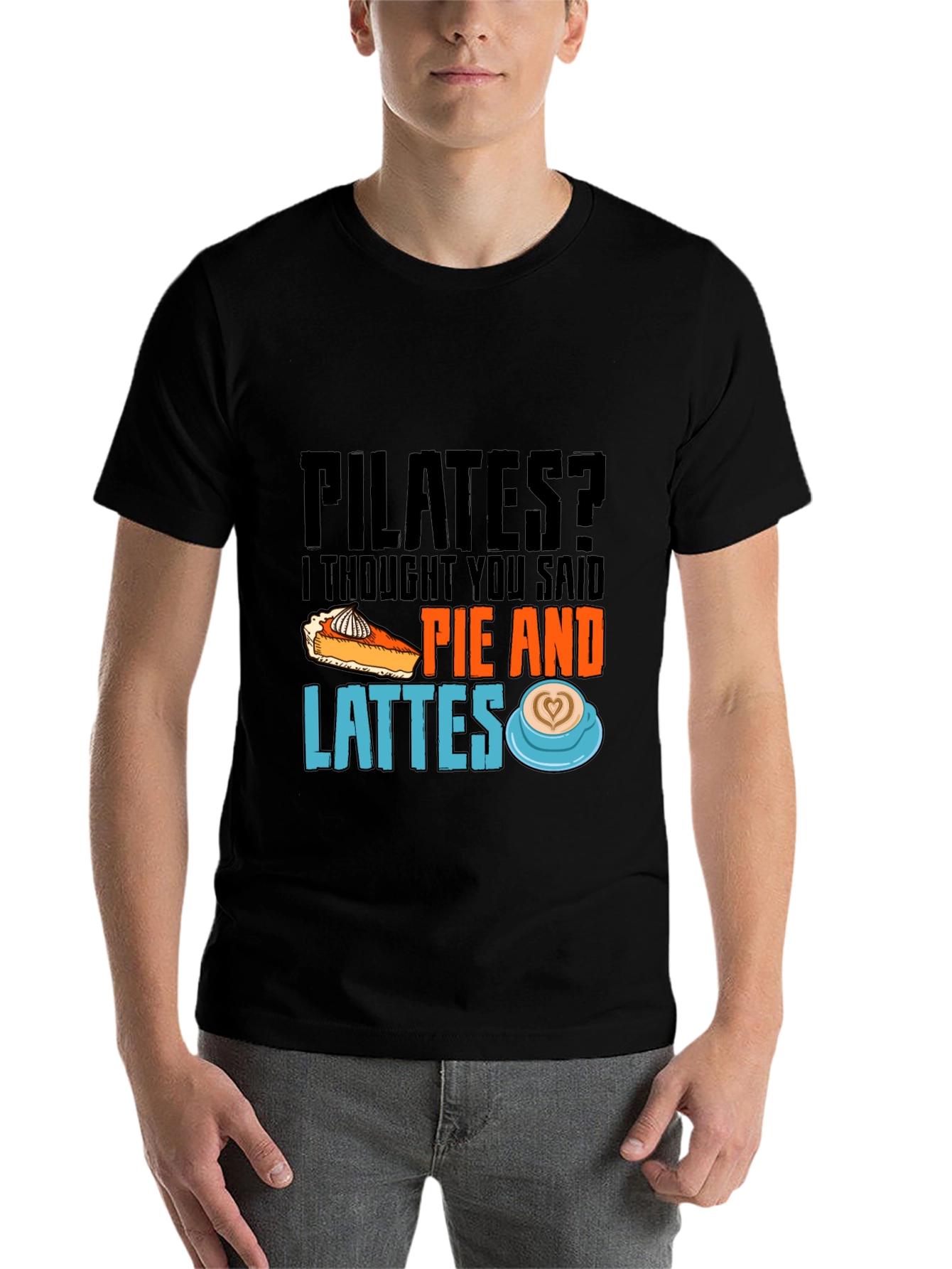 Black Pilates? Pie & Lattes T-Shirt Funny Workout Tee view 7
