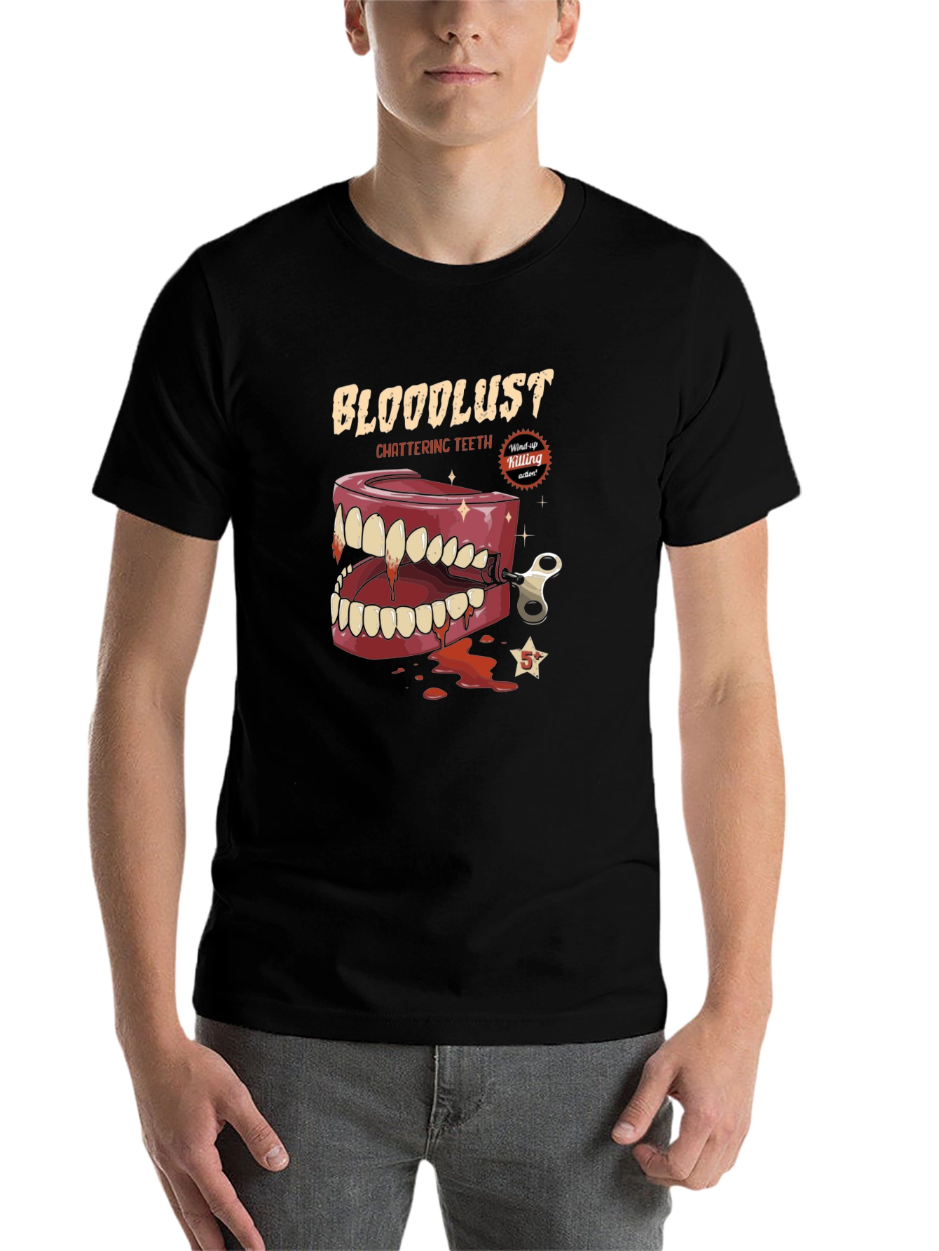 Black Bloodlust Chattering Teeth Graphic Tee - Horror T-Shirt view 7