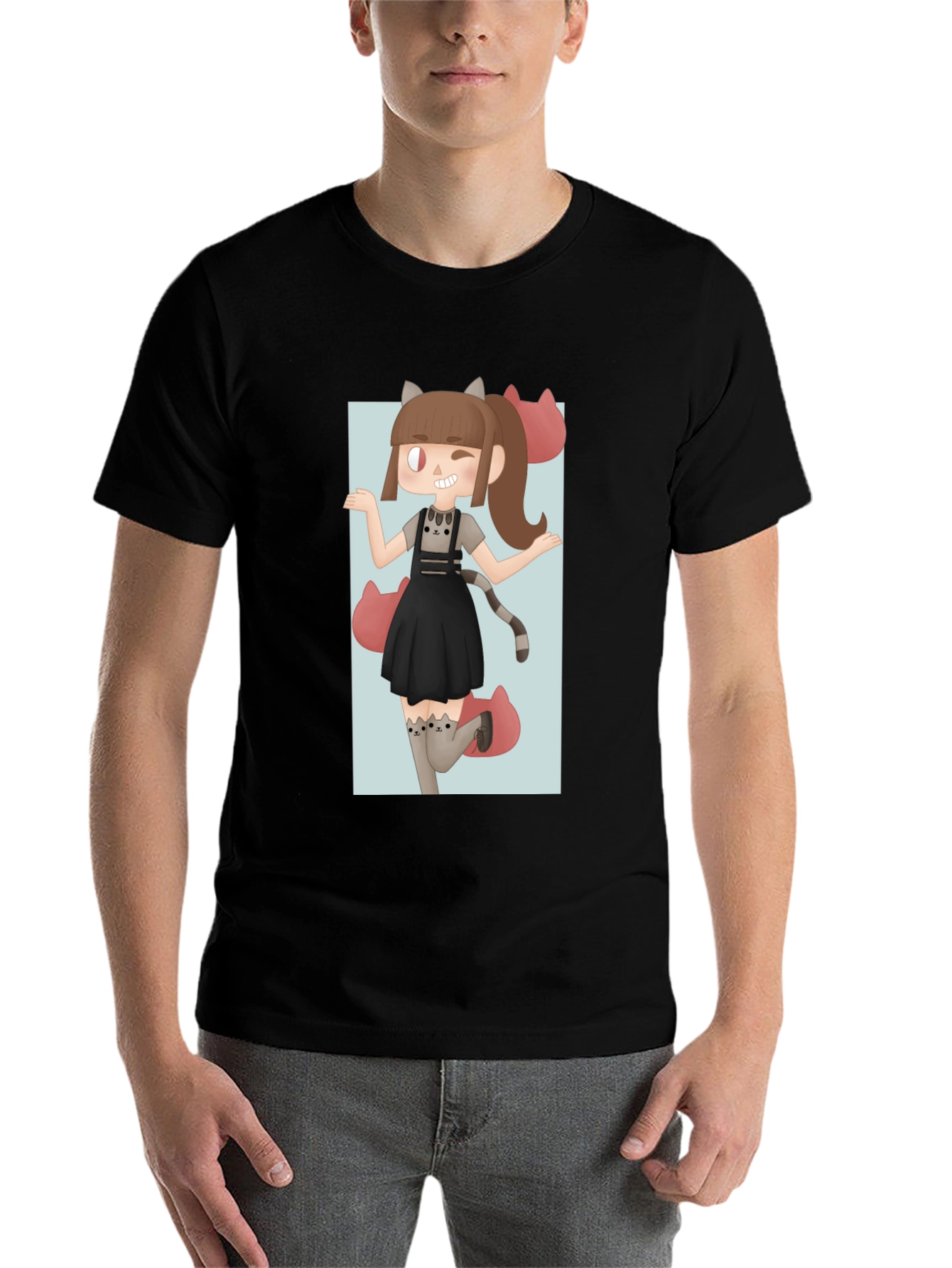 Black Anime Girl Graphic Tee - Black Unisex T-Shirt view 7