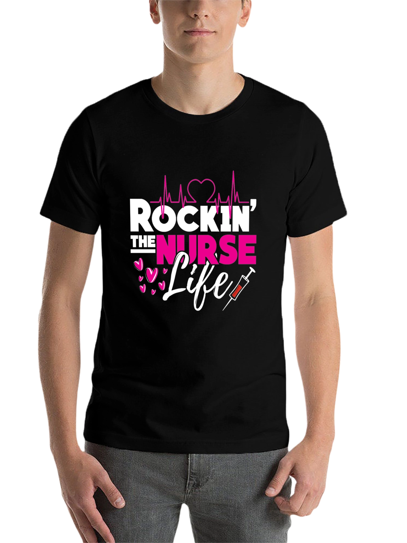 Black Rockin' The Nurse Life Graphic Tee view 7