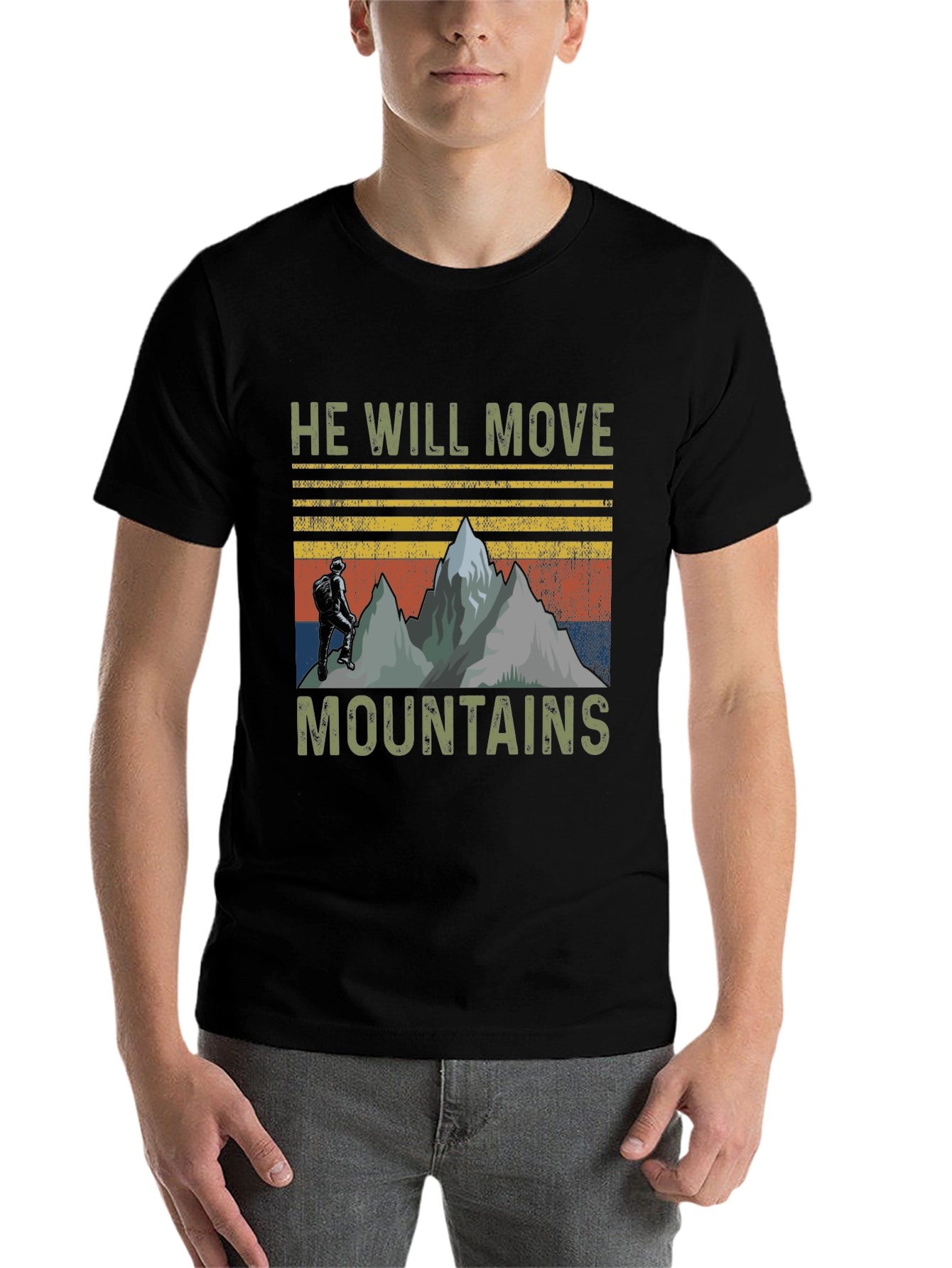 Black He Will Move Mountains Graphic Tee view 7