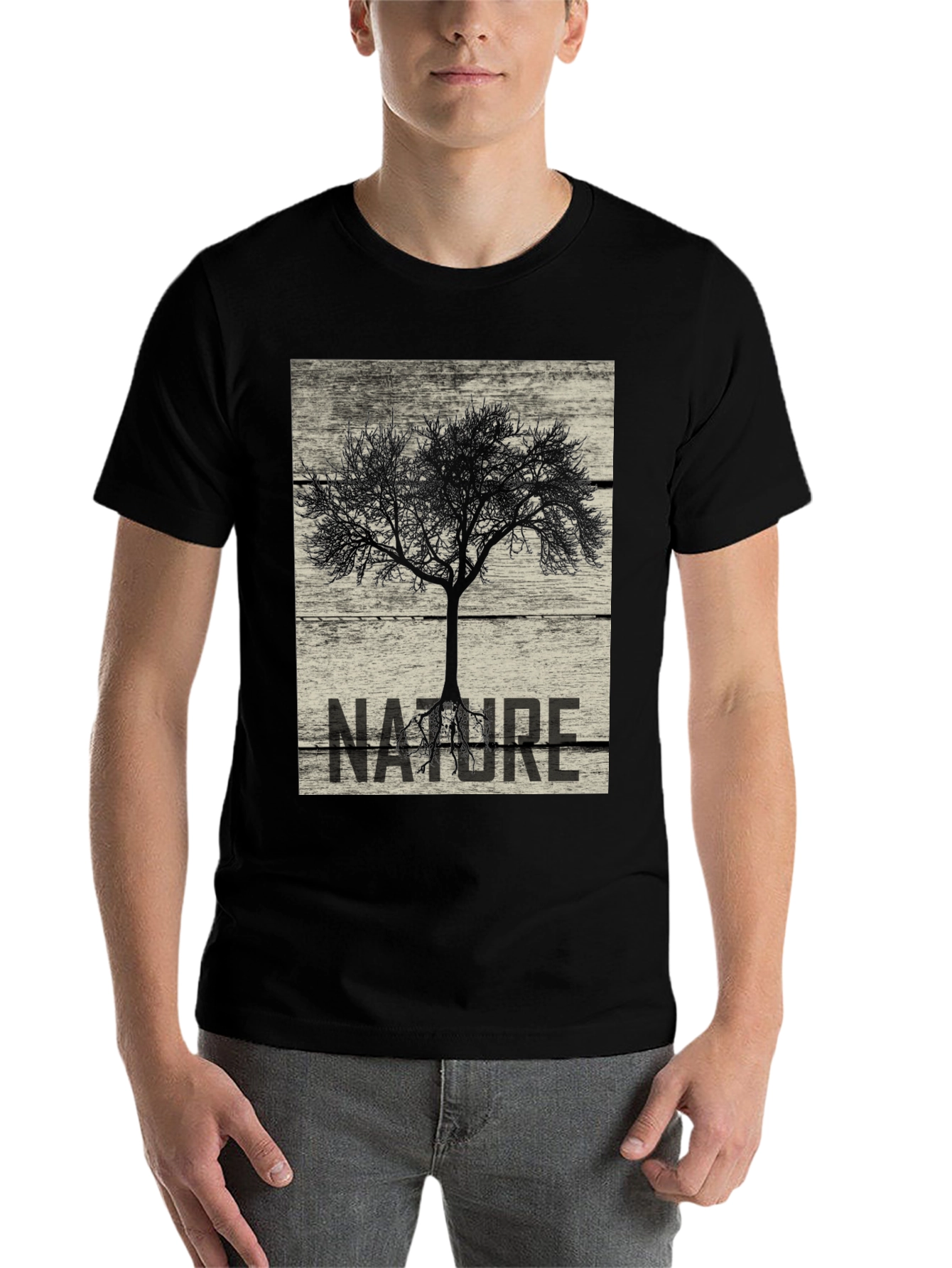 Black Nature Tree Graphic Tee - Black Cotton T-Shirt view 7