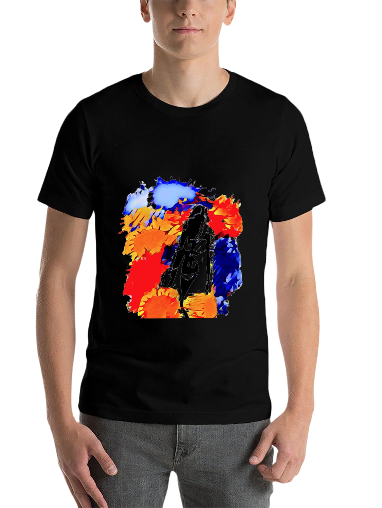 Black Abstract Flower Art T-Shirt view 7