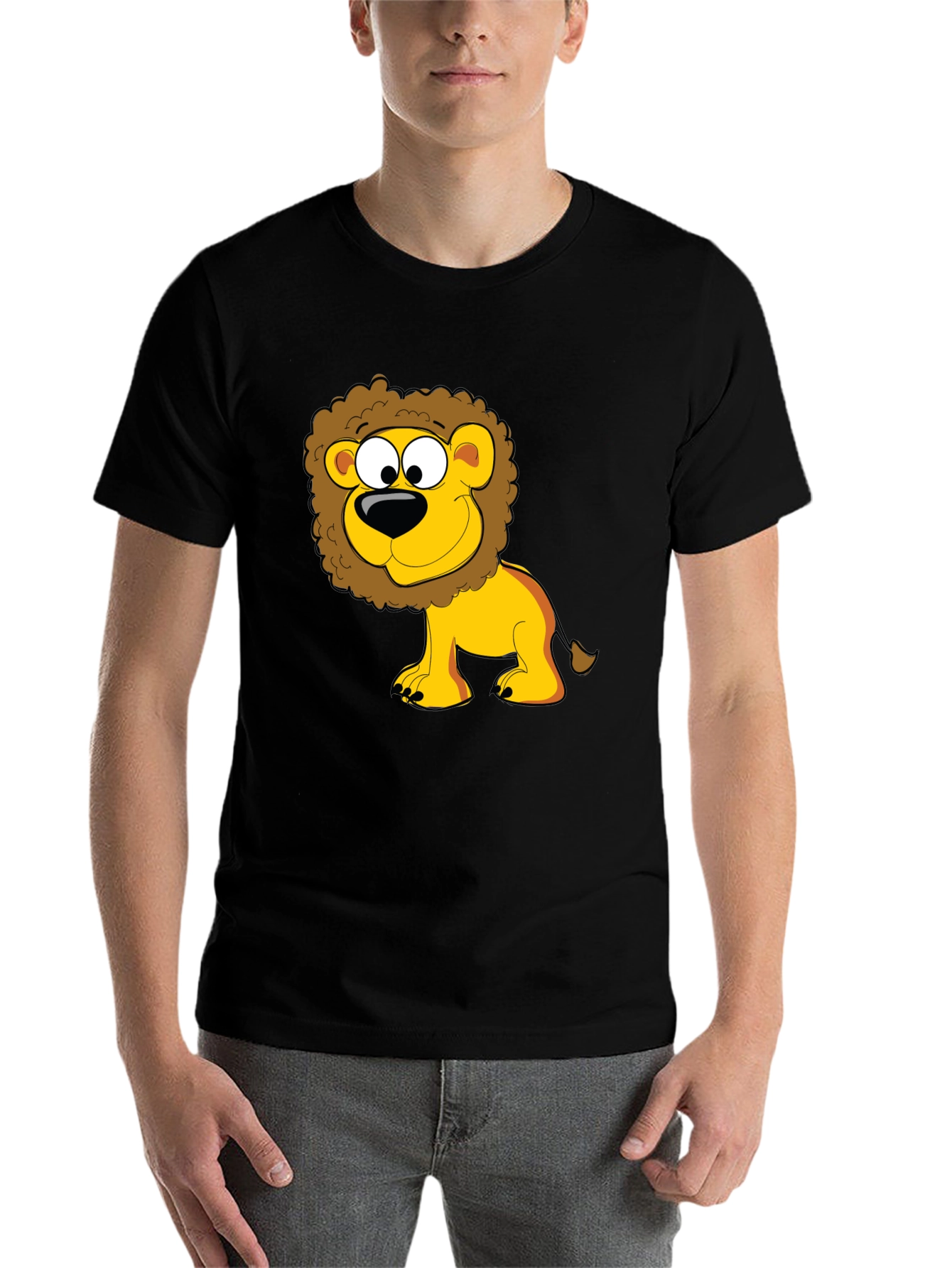 Black Lion Cartoon Graphic Black T-Shirt view 7