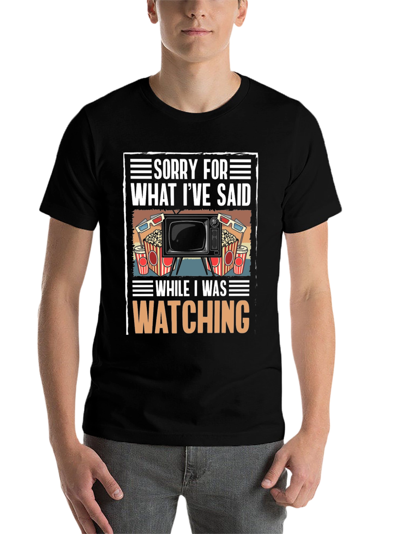 Black Funny Movie Watching T-Shirt view 7