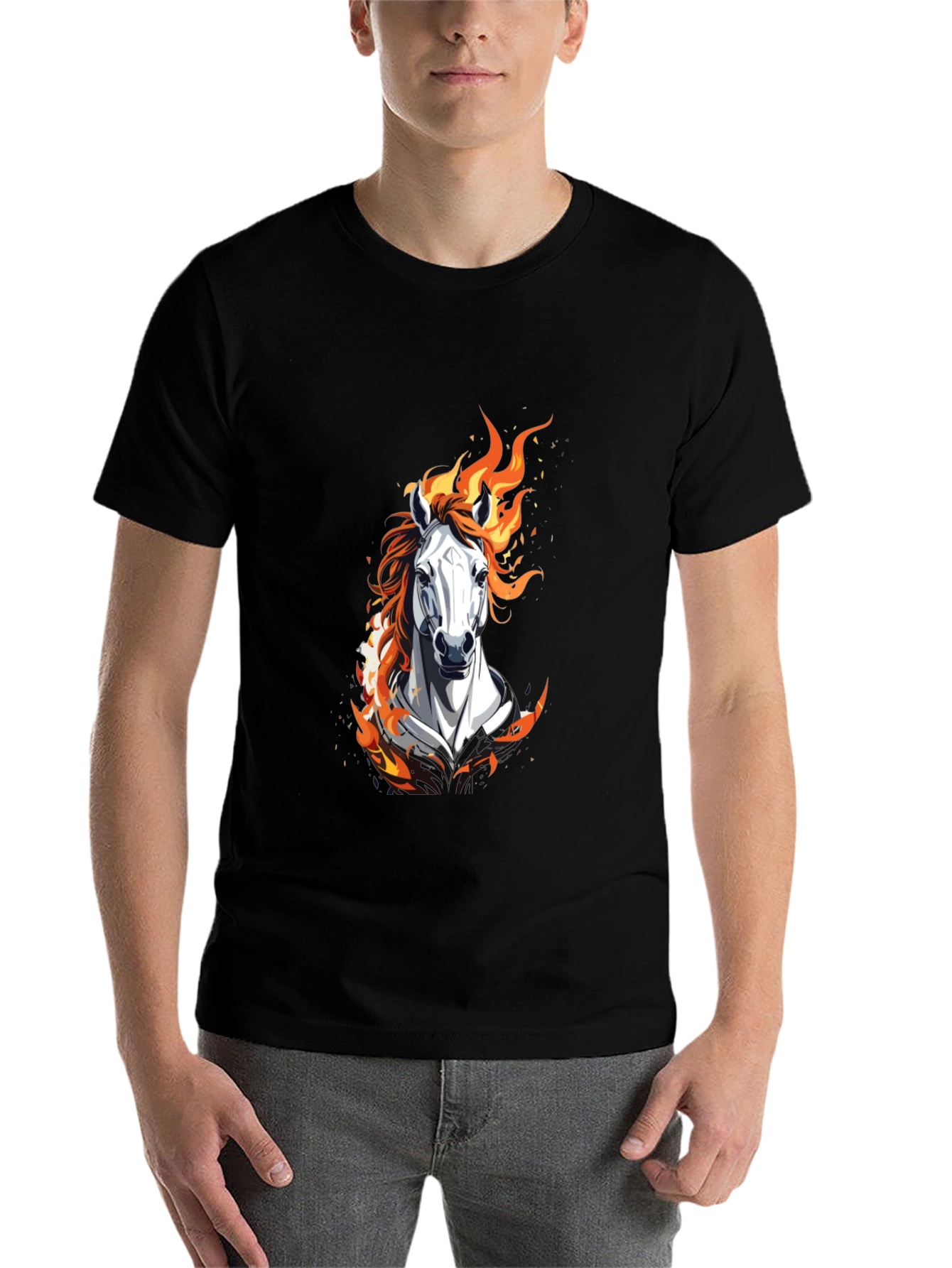Black Fiery Horse Graphic Black T-Shirt view 7