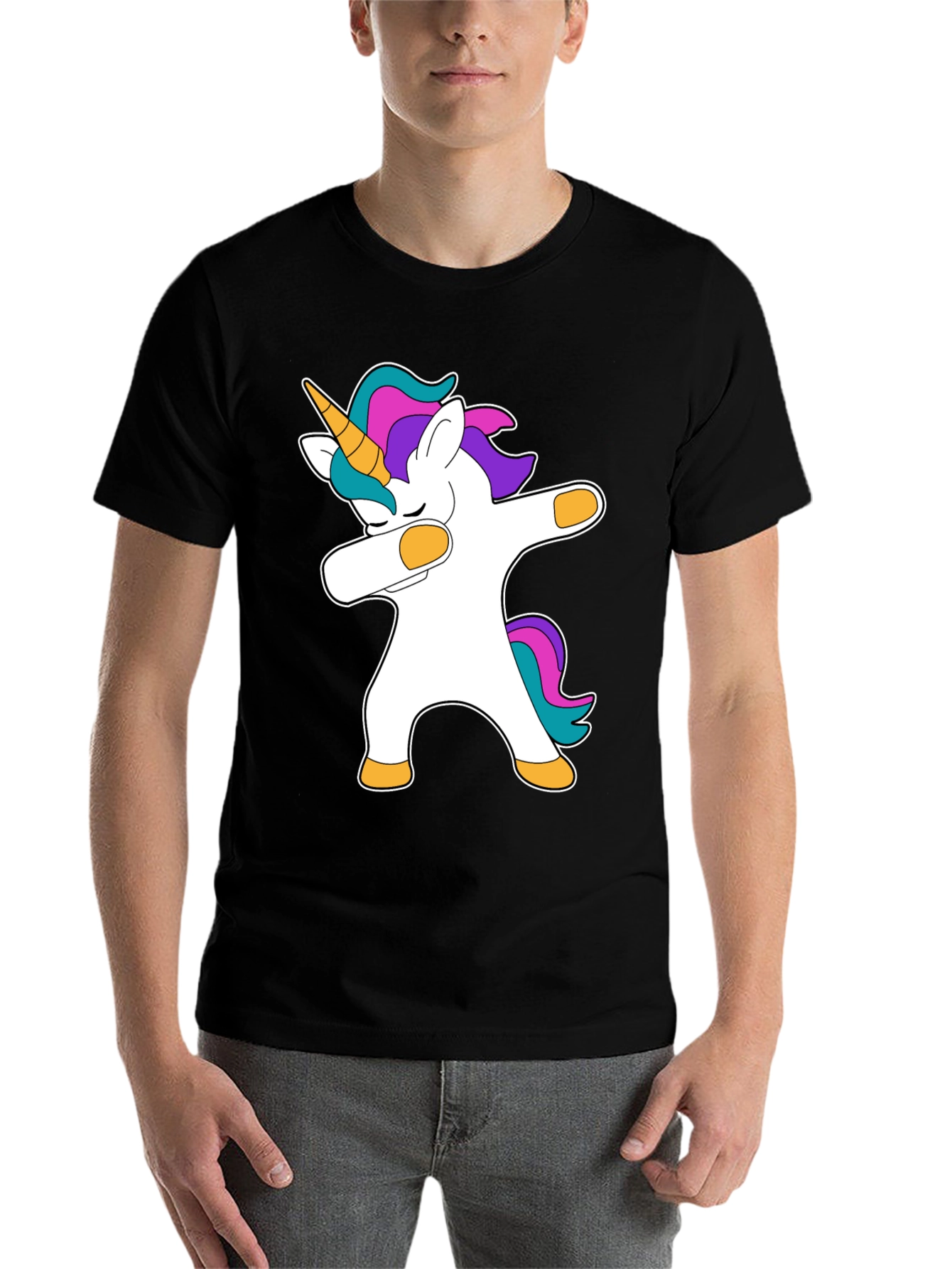 Black Dabbing Unicorn Black T-Shirt view 7