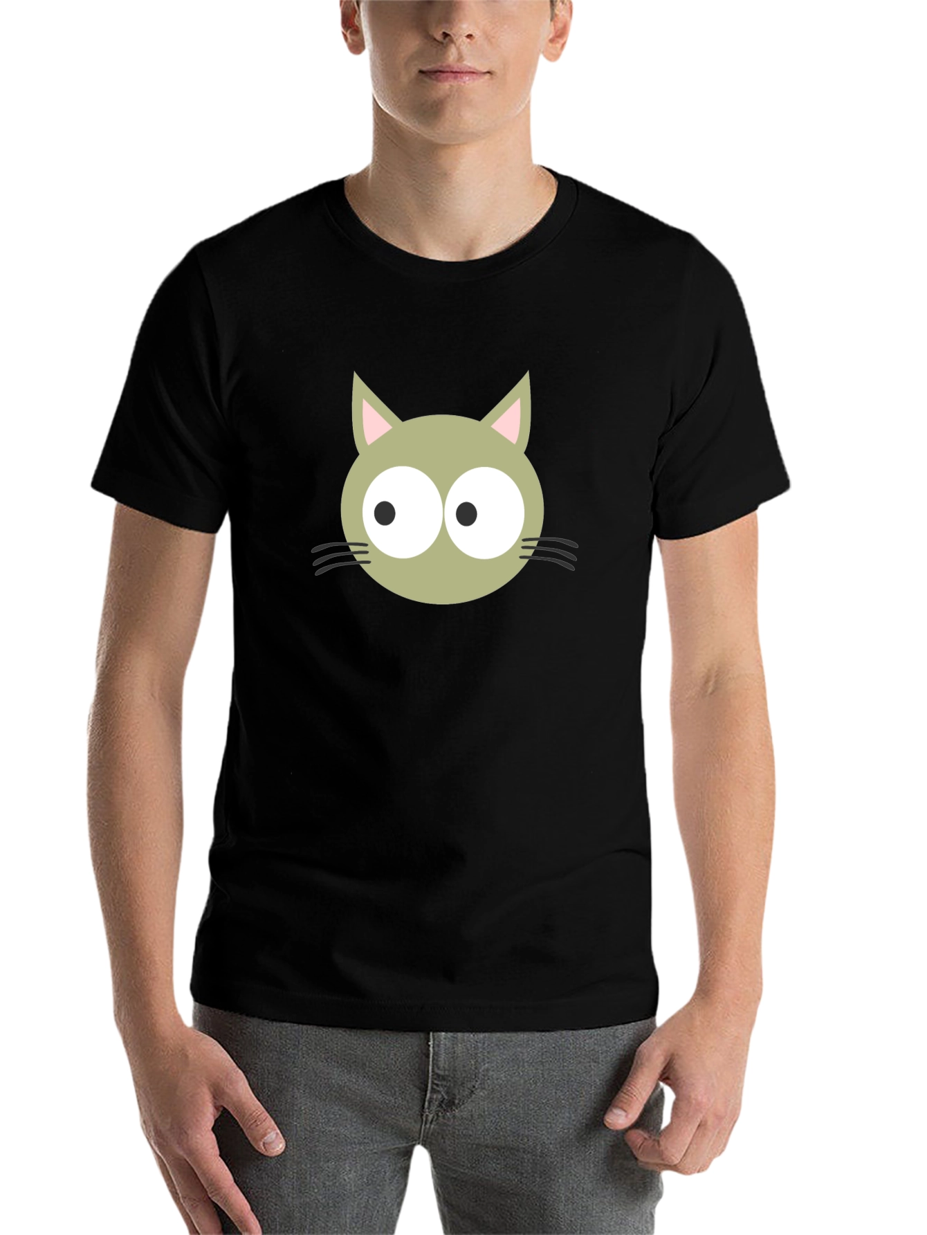 Black Cartoon Cat Graphic Tee - Black Cotton Blend Shirt view 7