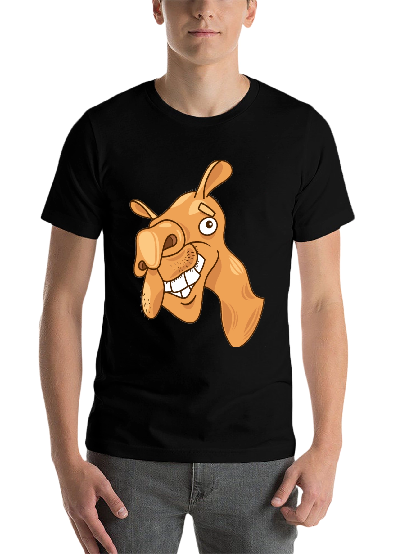 Black Funny Camel Cartoon Graphic Black T-Shirt view 7