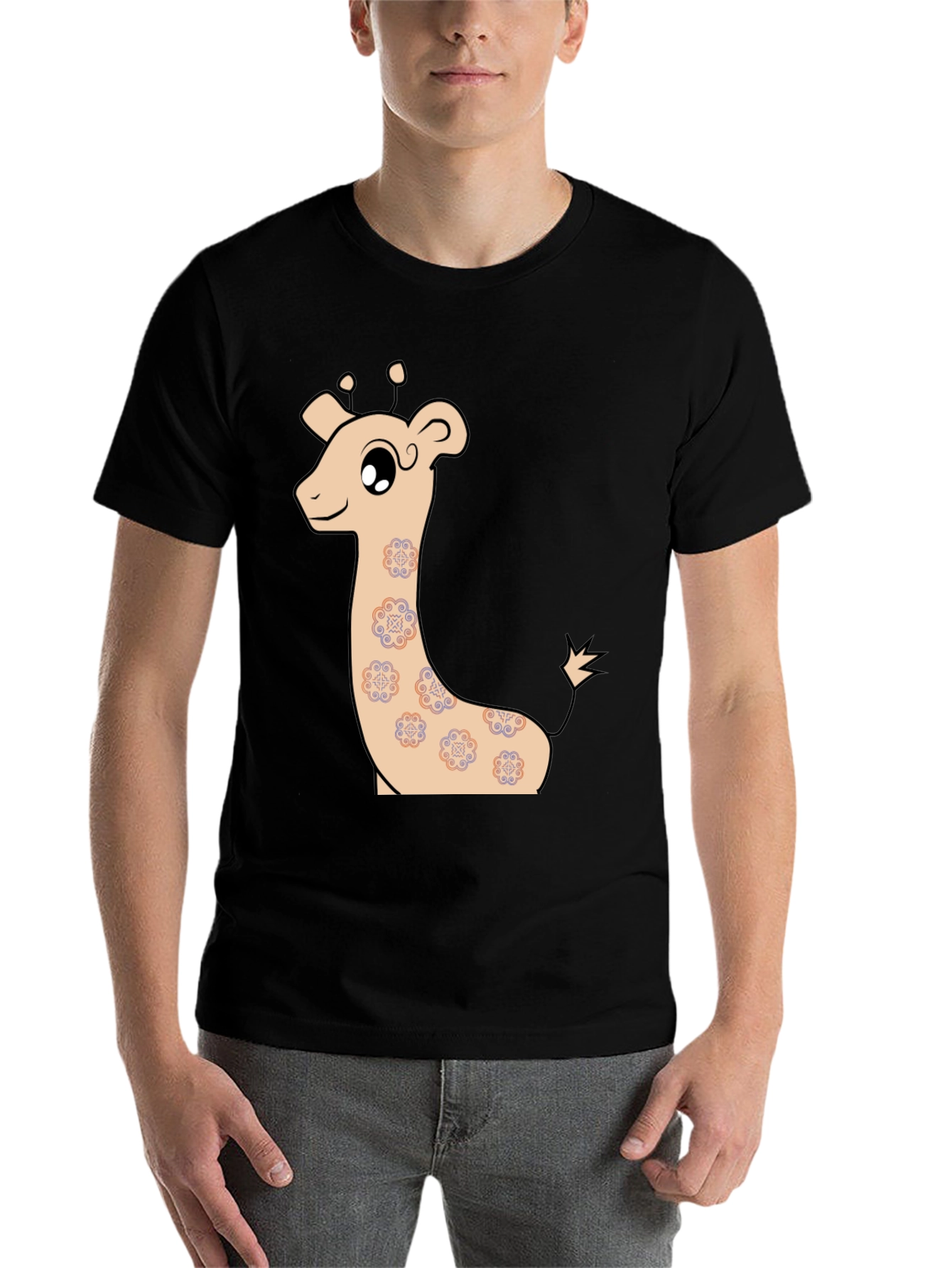 Black Cute Giraffe Graphic T-Shirt view 7