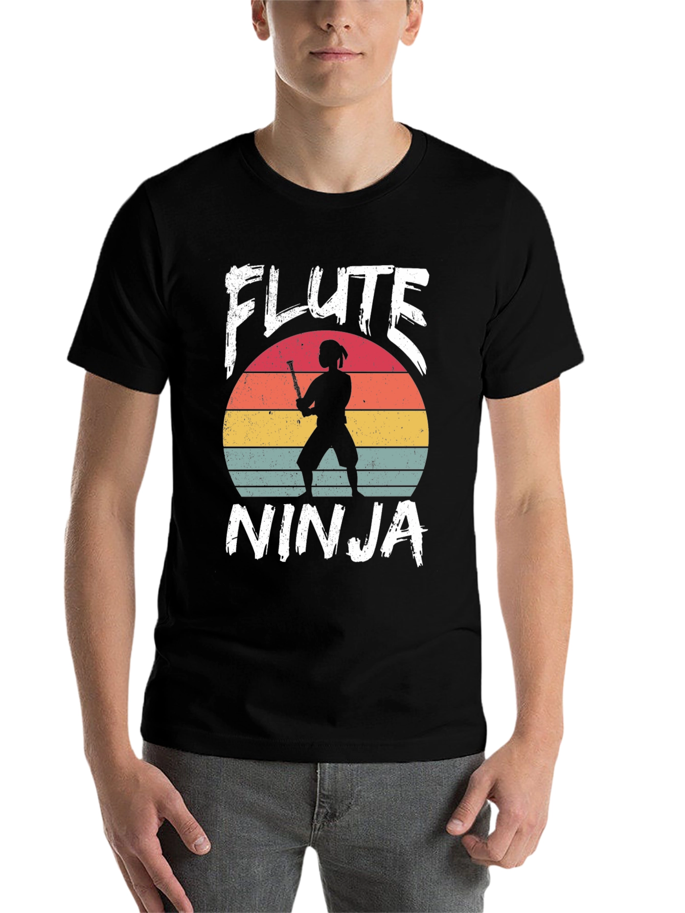 Black Flute Ninja Graphic T-Shirt - Retro Music Tee view 7