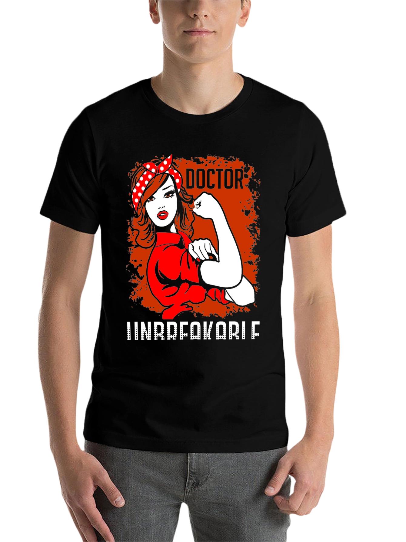 Black Doctor Unbreakable T-Shirt - Rosie the Riveter Style view 7