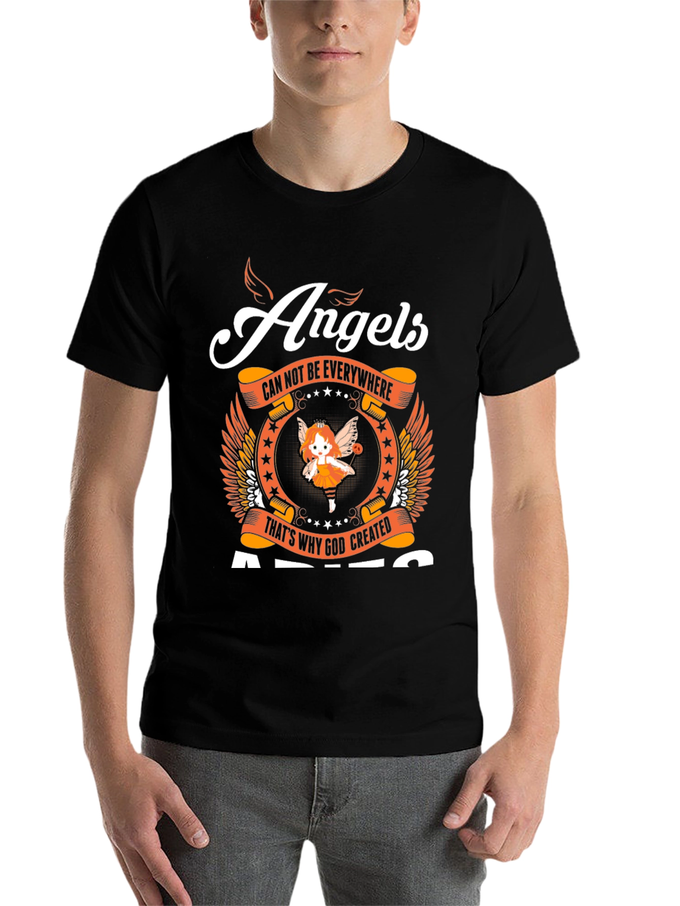 Black Angels Graphic Tee - "Angels Can Not Be Everywhere" Black T-Shirt view 7