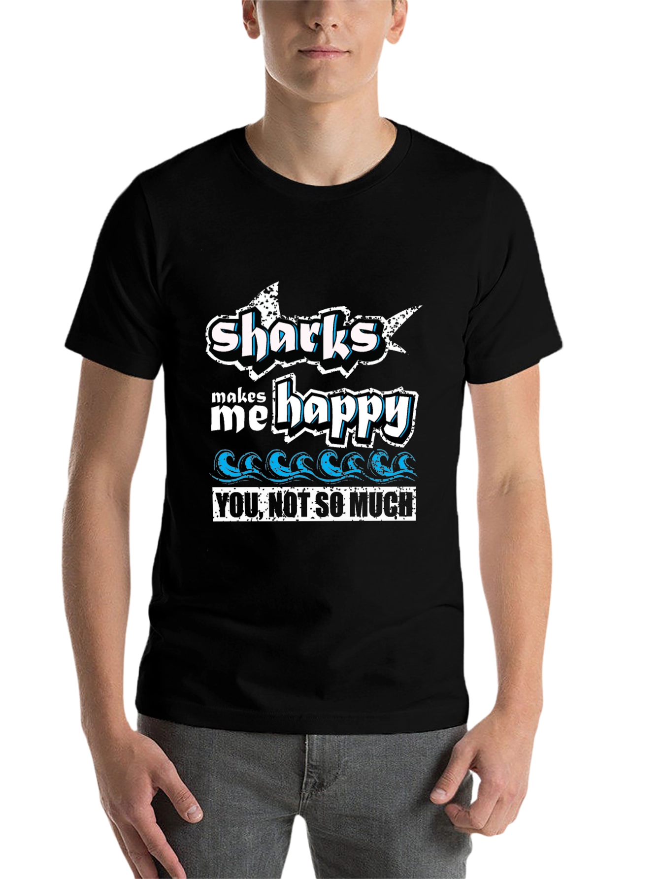 Black Sharks Make Me Happy Tee - Ocean Lover's Humor view 7