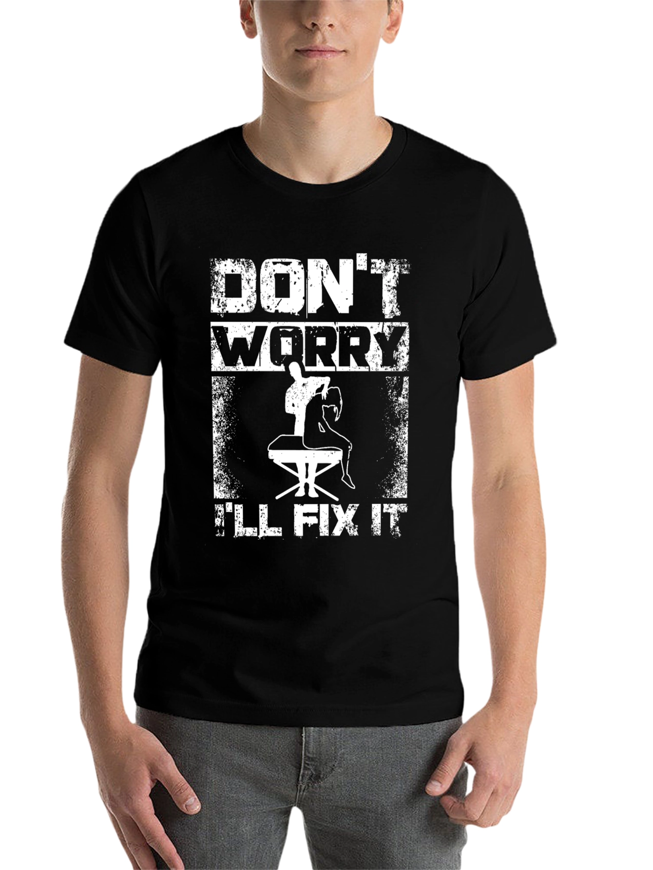 Black Don't Worry, I'll Fix It - Funny Chiropractic T-Shirt view 7