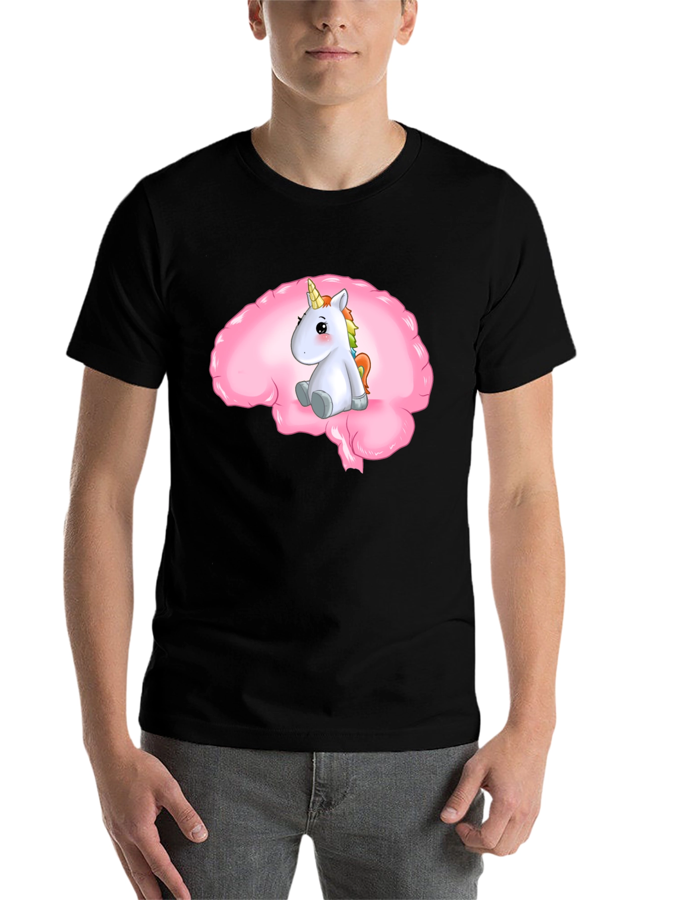 Black Unicorn Brain Tee - Funny Graphic T-Shirt view 7