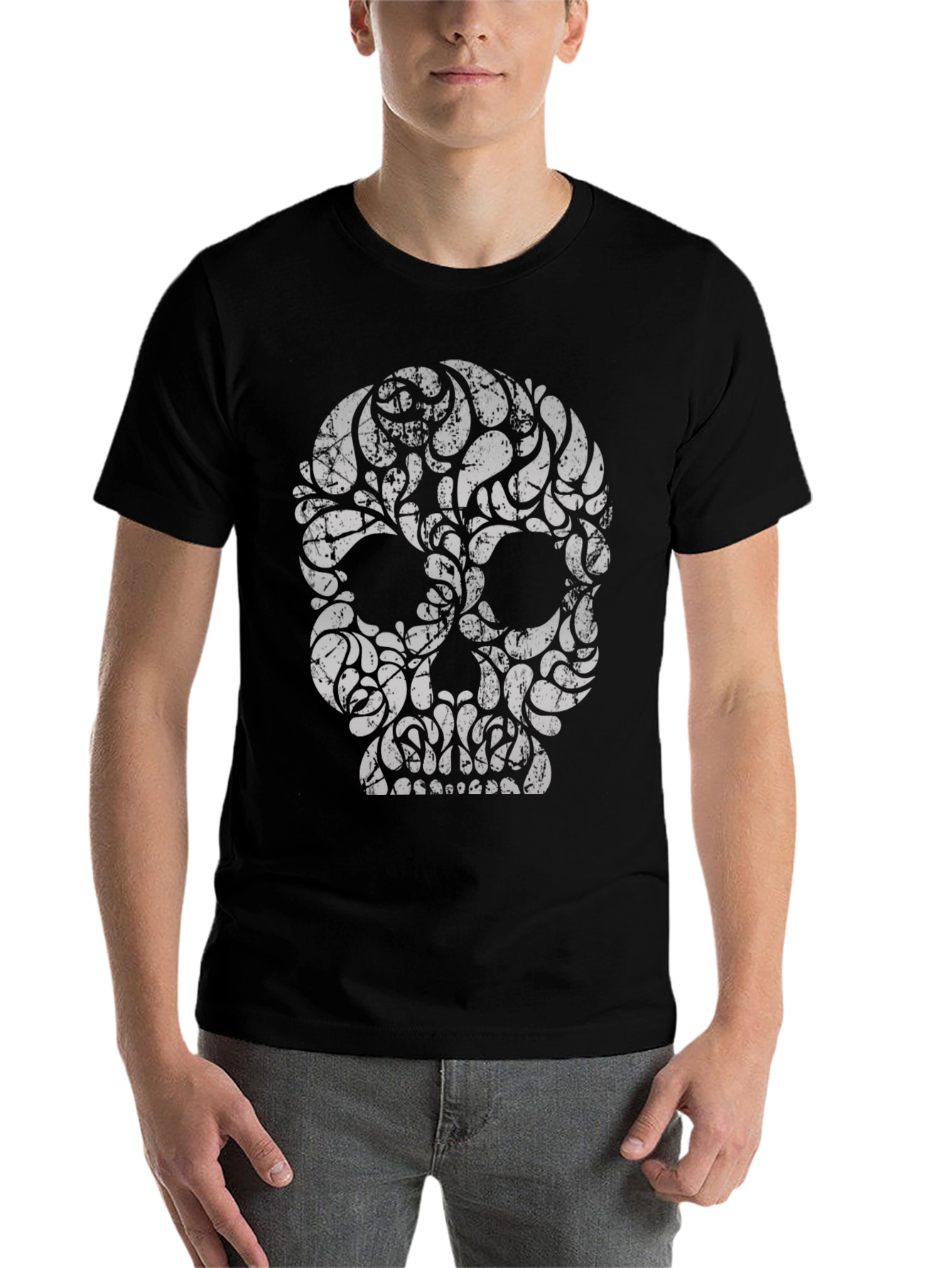 Black Skull Graphic Print Black T-Shirt view 7