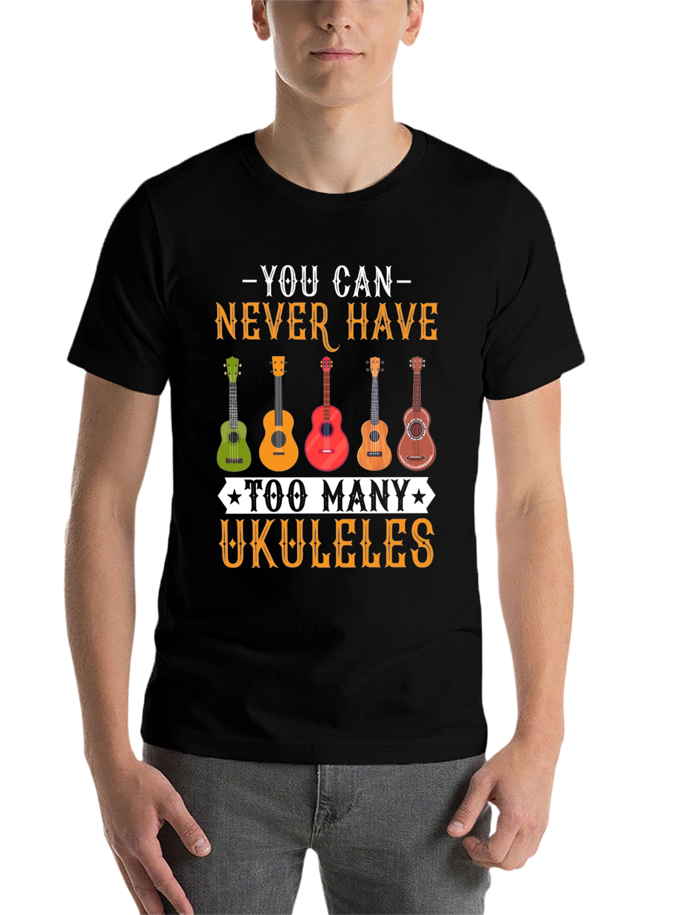 Black Ukulele Lover Tee - Never Have Too Many Ukuleles! view 7