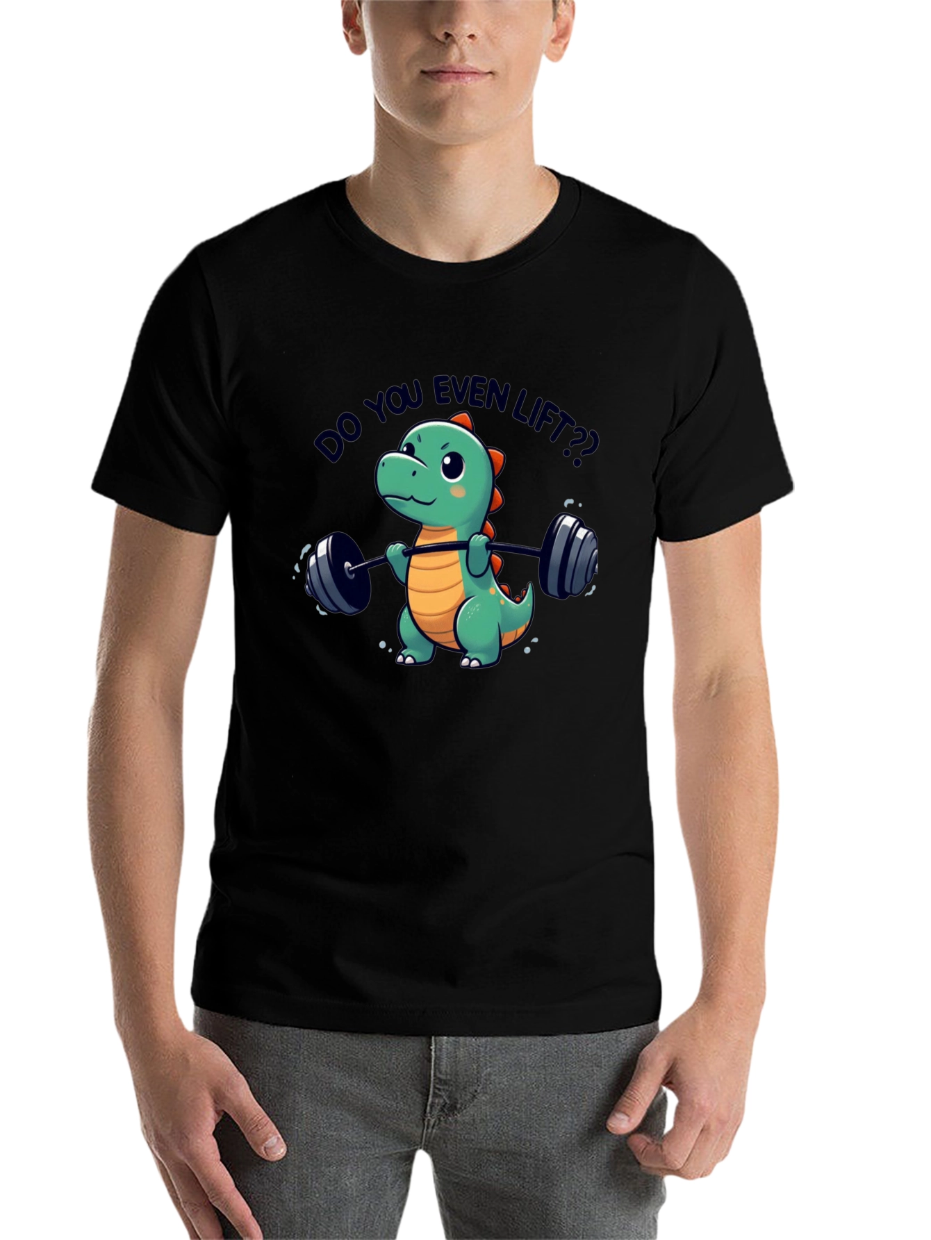Black Funny Dinosaur Lifting Weights T-Shirt view 7