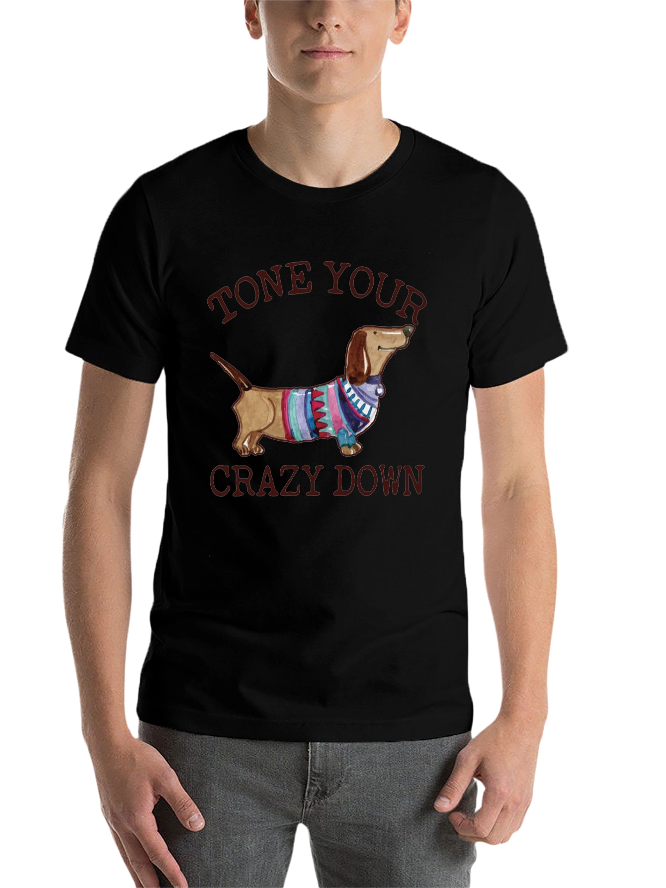Black Tone Your Crazy Down Dachshund Graphic Tee view 7