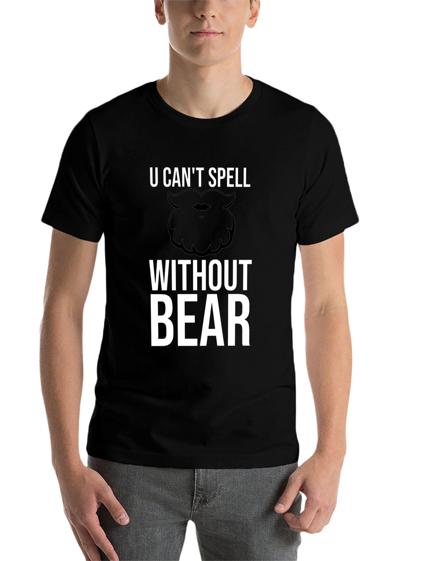 Black Funny Beard Humor Graphic T-Shirt - U Can't Spell Without Bear view 7