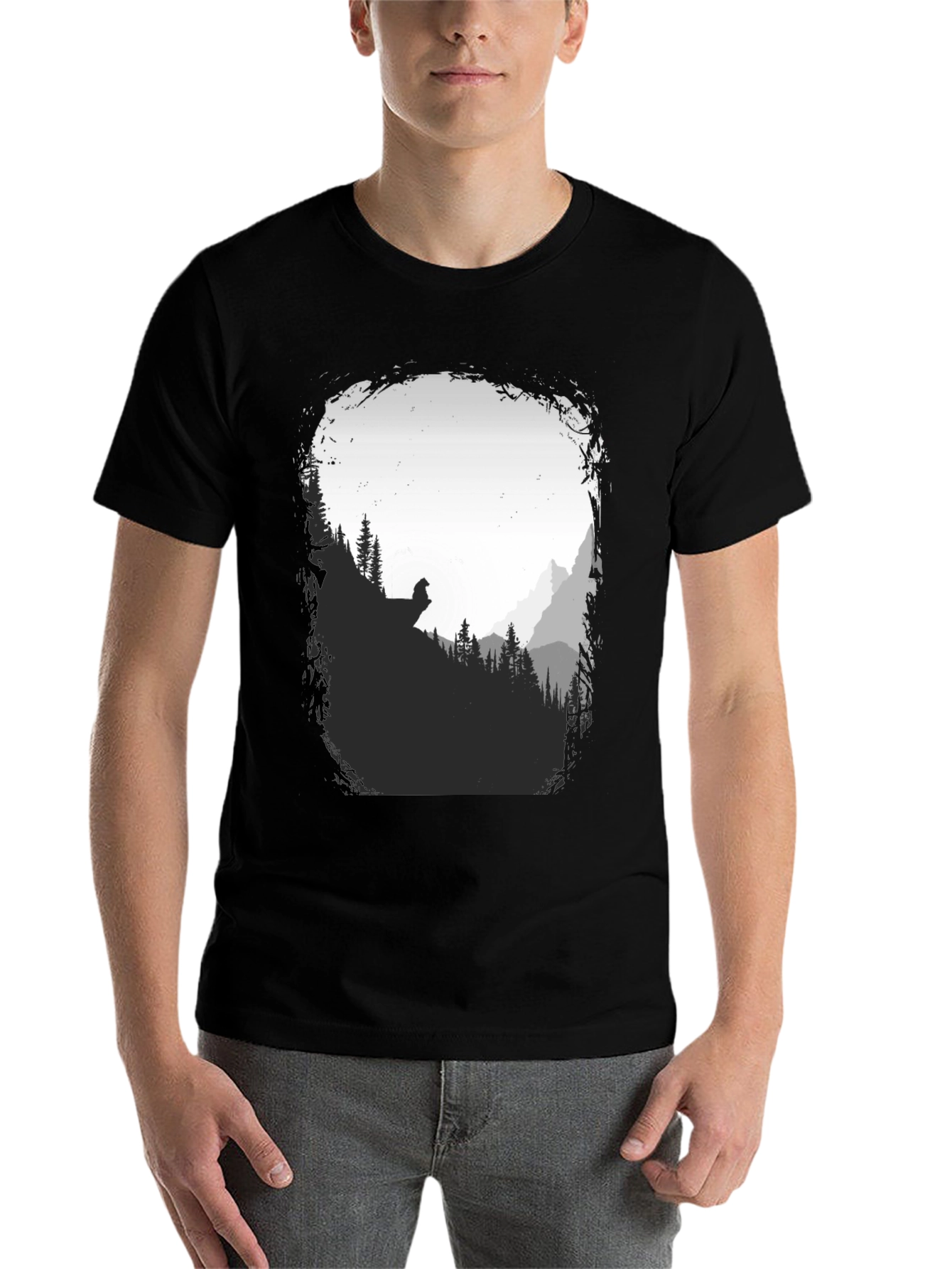 Black Nature Scene Graphic T-Shirt - Black view 7
