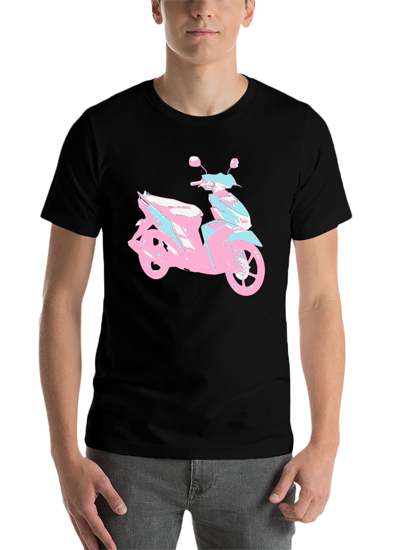 Black Vaporwave Scooter Graphic Tee - Black Cotton T-Shirt view 7
