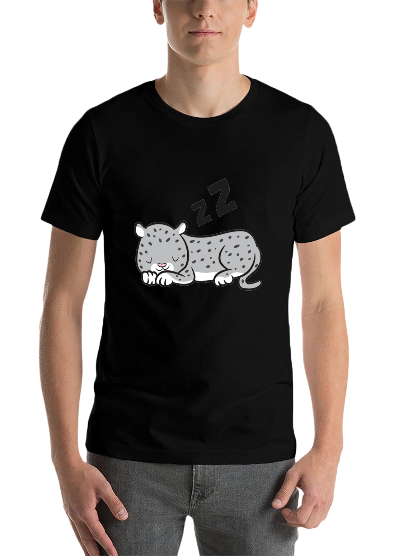 Black Sleeping Leopard Graphic T-Shirt - Men's Black Tee view 7