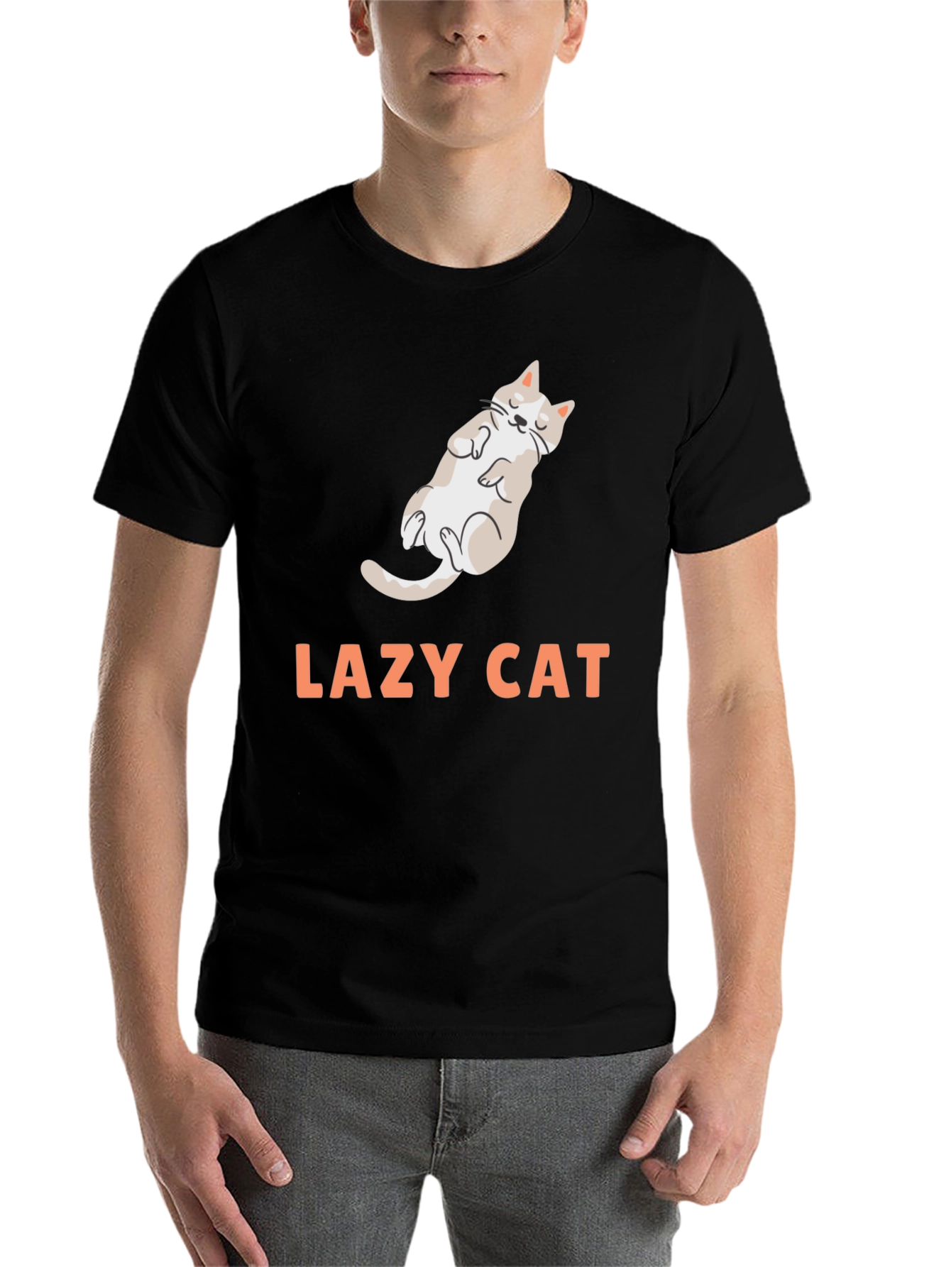 Black Lazy Cat Graphic Tee - Black Cotton Blend view 7