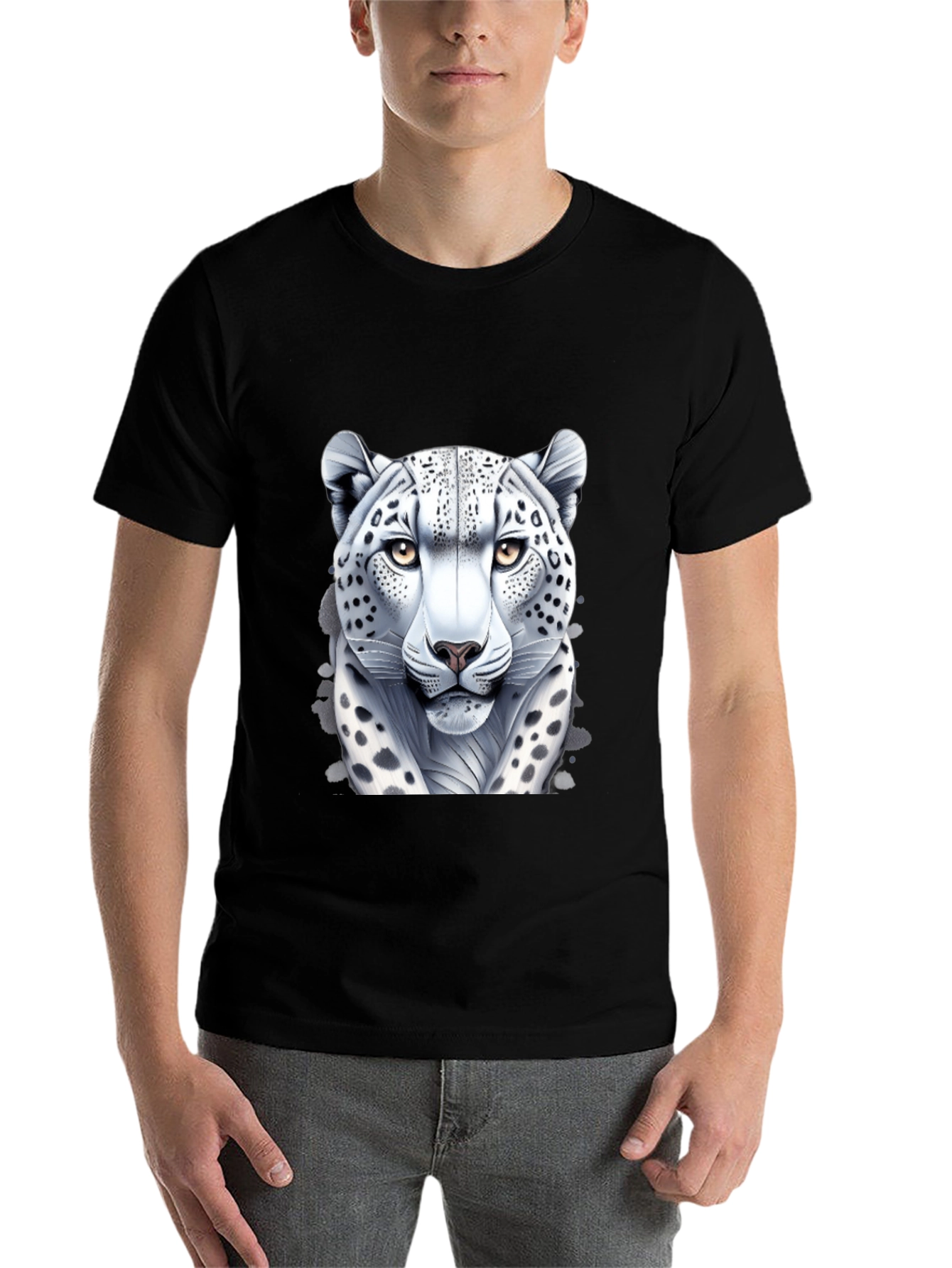 Black Snow Leopard Graphic Tee - Black Cotton Shirt view 7