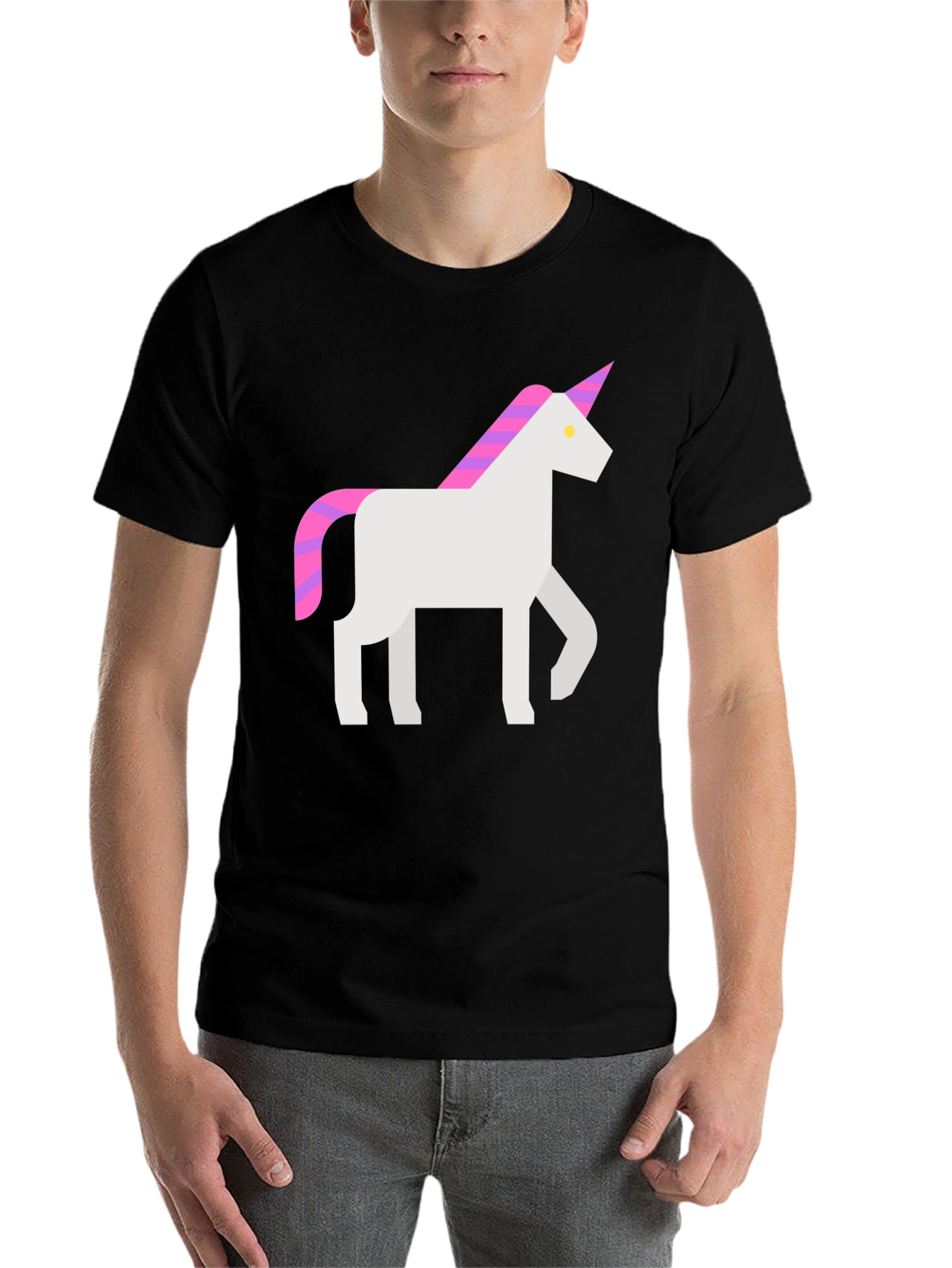 Black Geometric Unicorn Graphic Tee - Black Cotton T-Shirt view 7