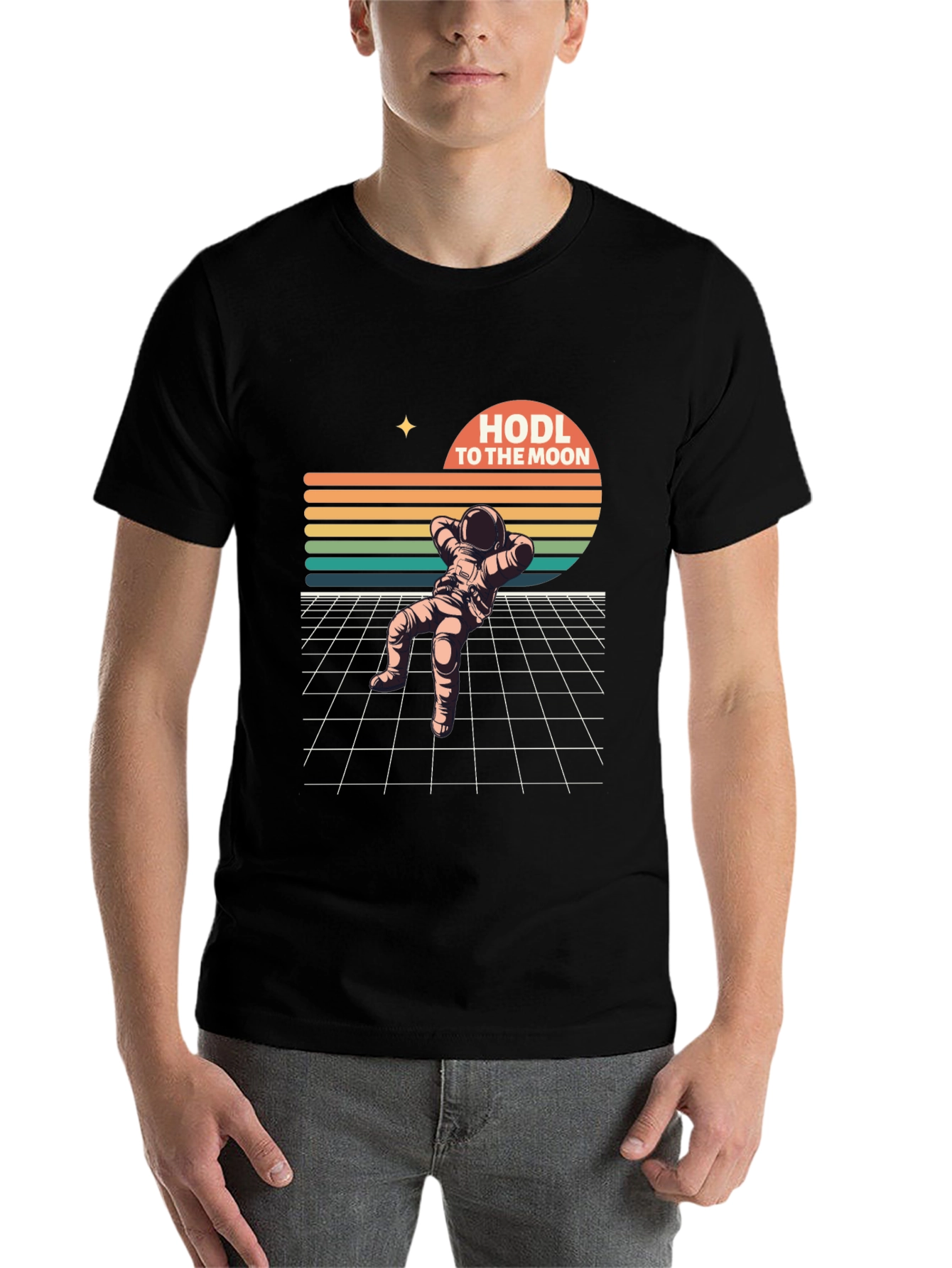 Black HODL To The Moon Retro Astronaut T-Shirt view 7