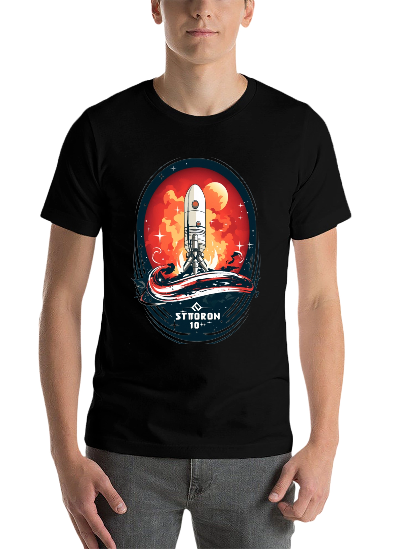 Black Sci-Fi Rocket Launch T-Shirt - Sttoron 10+ view 7