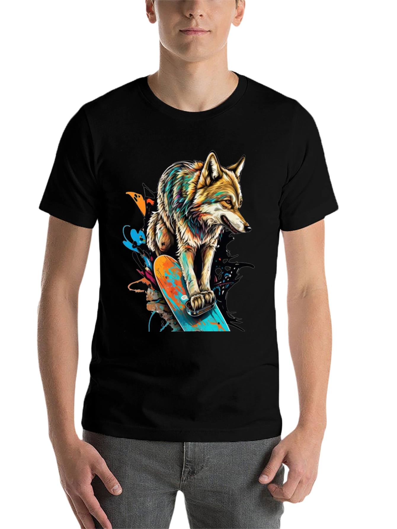 Black Wolf Skateboard Graphic T-Shirt - Urban Streetwear view 7