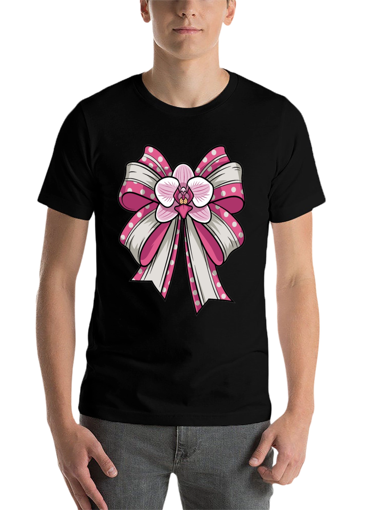 Black Orchid Bow Graphic Tee - Stylish Unisex T-Shirt view 7