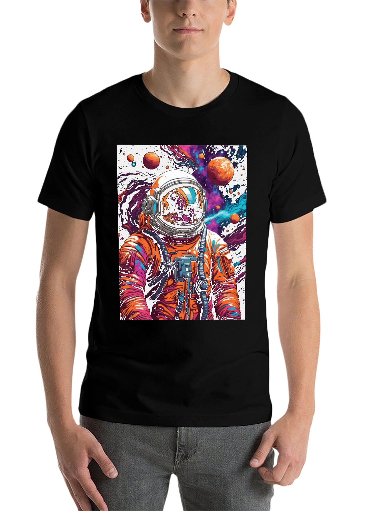Black Astronaut Galaxy Black T-Shirt view 7