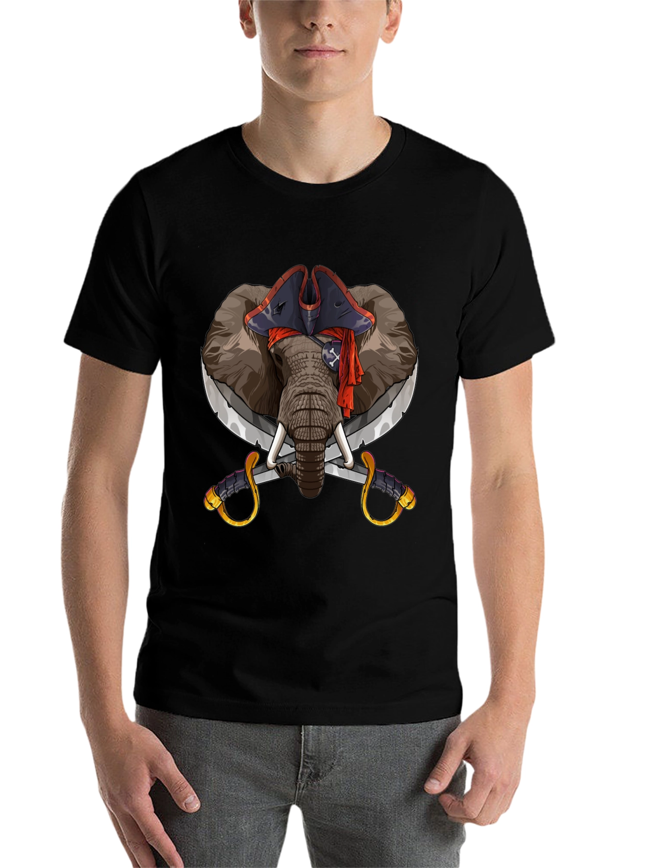 Black Pirate Elephant Graphic Tee - Black Cotton T-Shirt view 7