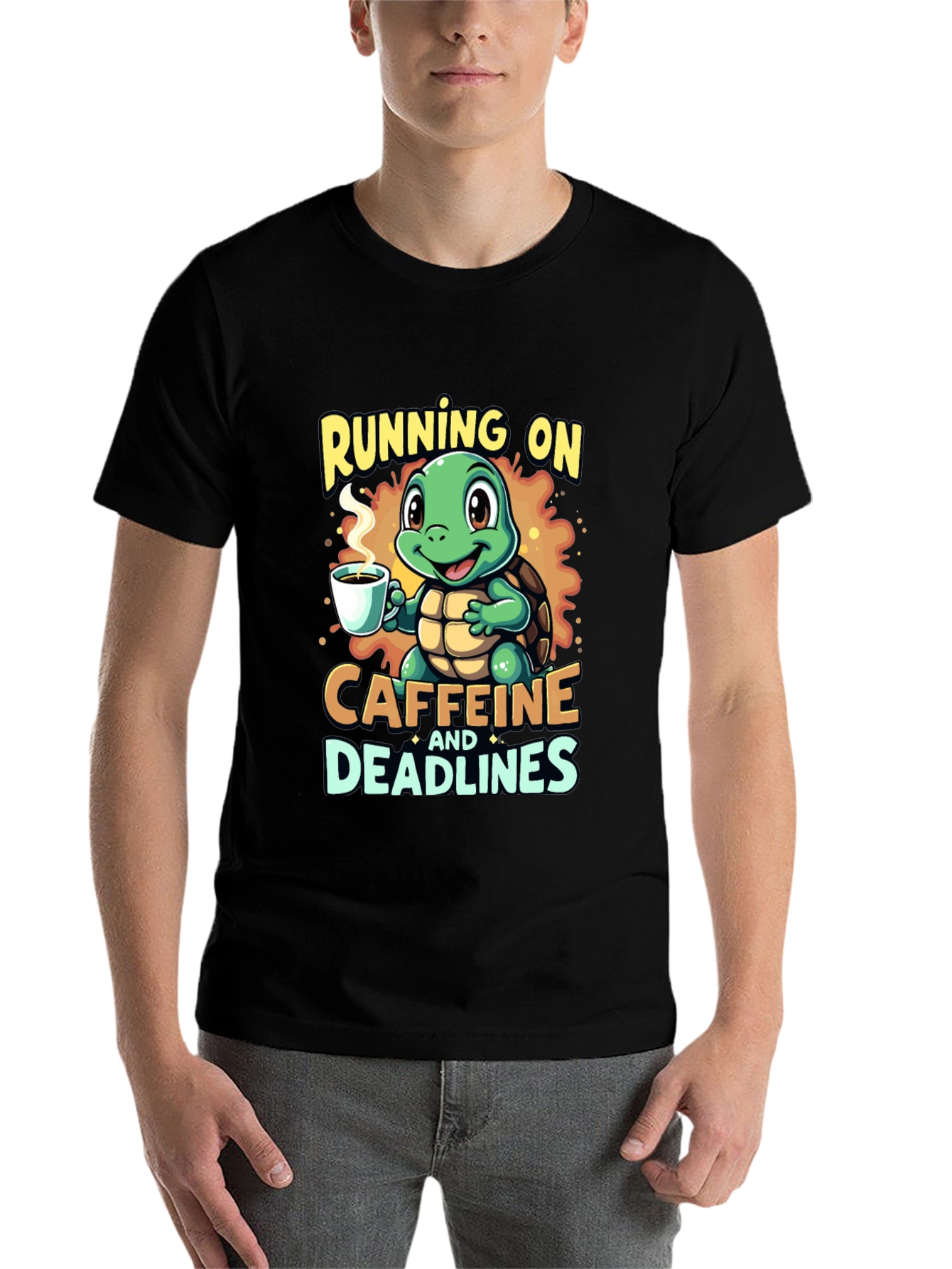 Black Caffeine Turtle T-Shirt - Running on Deadlines view 7
