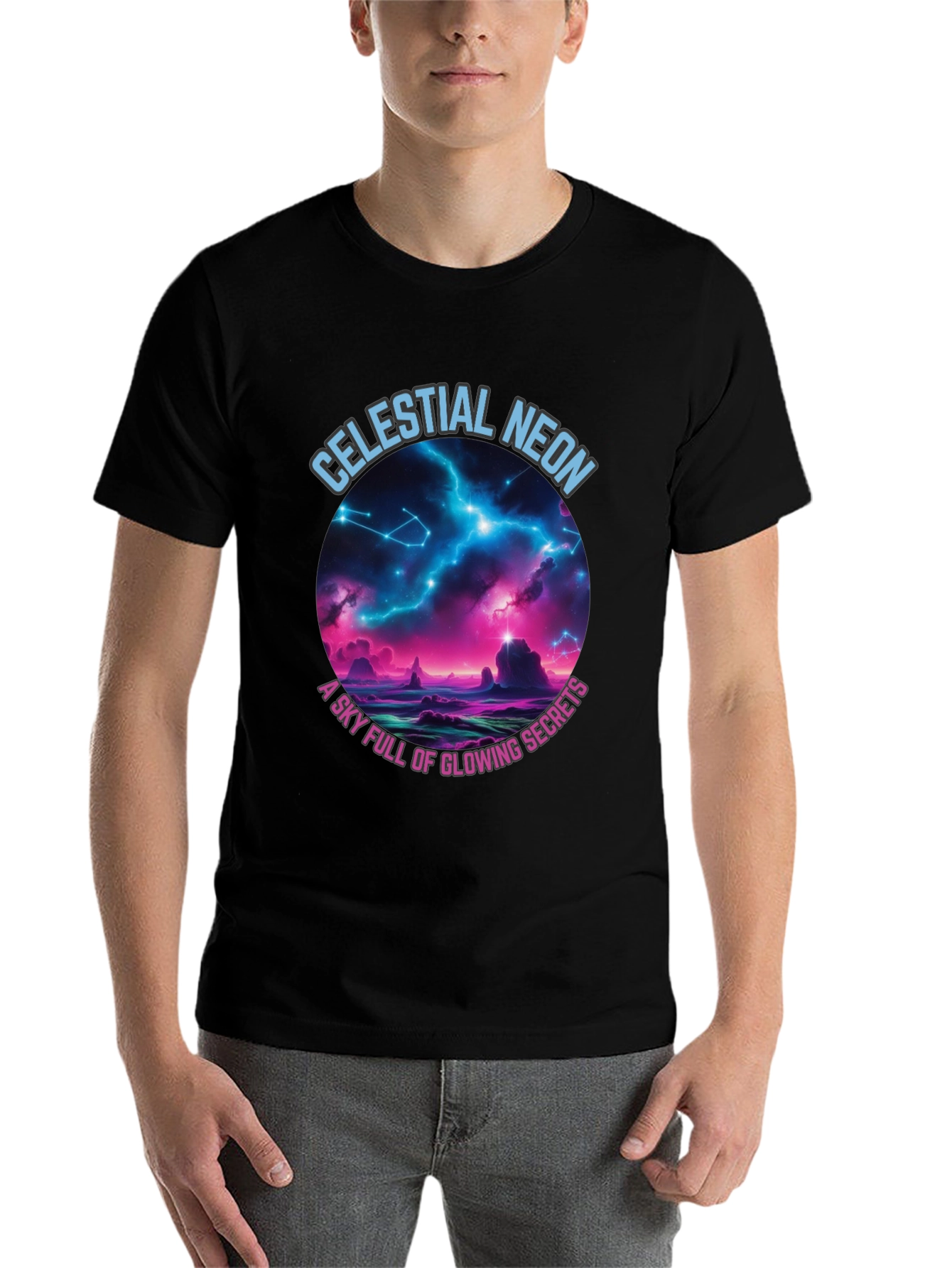 Black Celestial Neon Graphic T-Shirt view 7